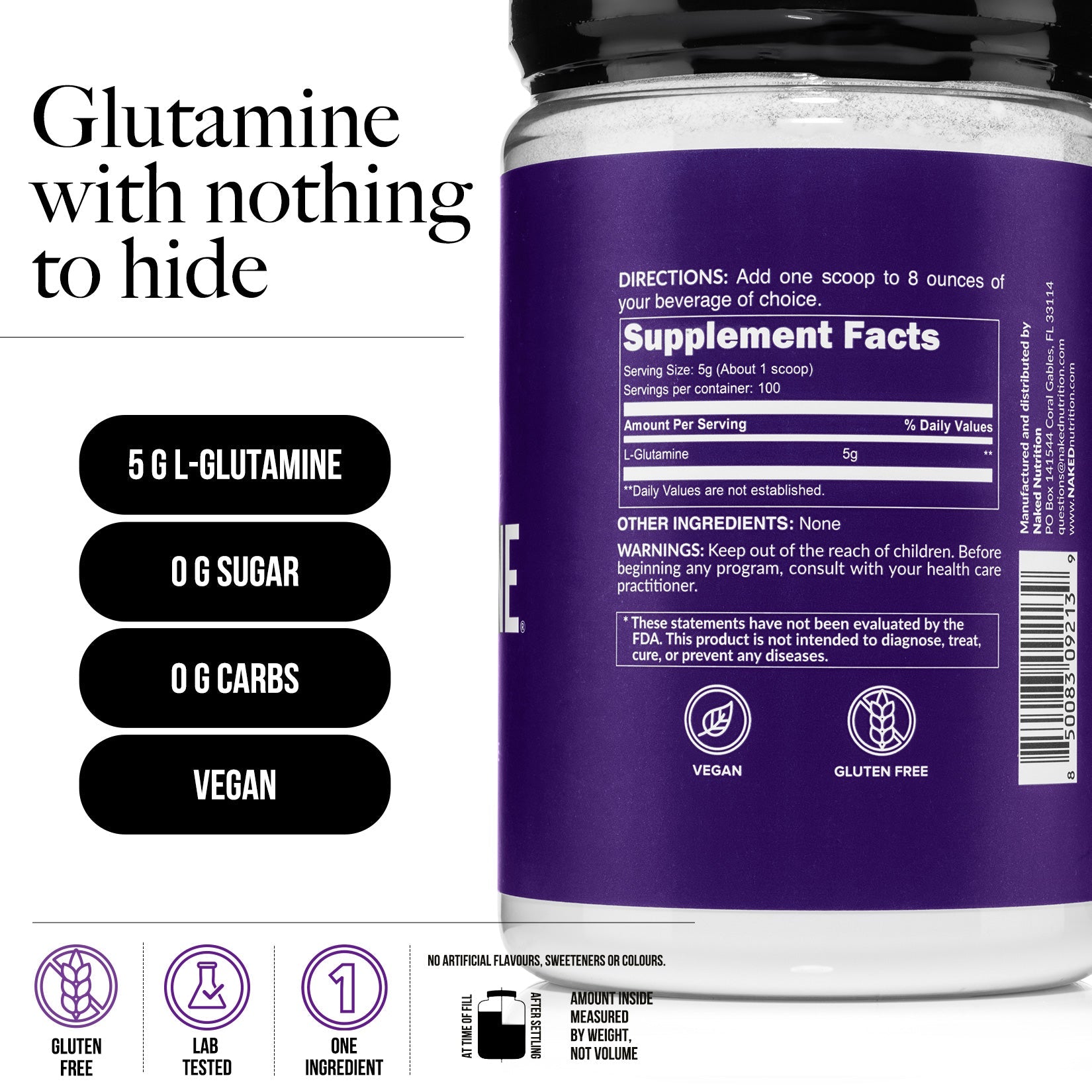 Glutamine Powder - 1.1LB | Minimal Ingredient Daily Fuel