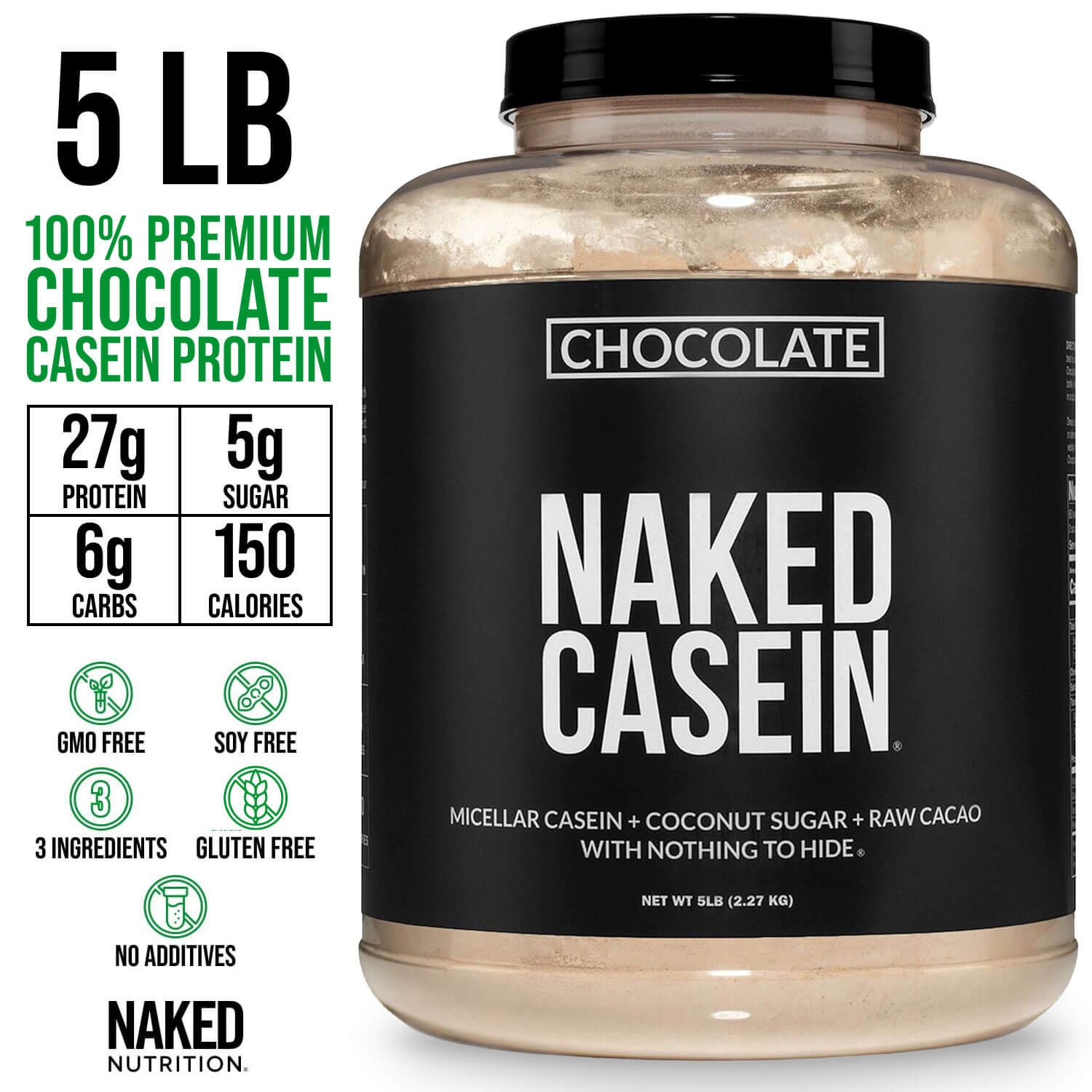 Chocolate Casein Protein Powder - 5LB - Chocolate | Clean Protein For Evening Use