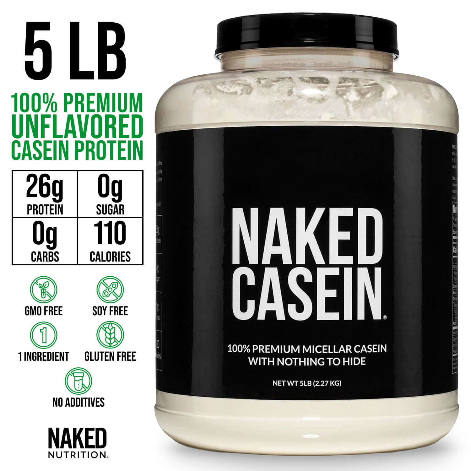 Micellar Casein Protein Powder - Unflavored | Clean Protein For Evening Use