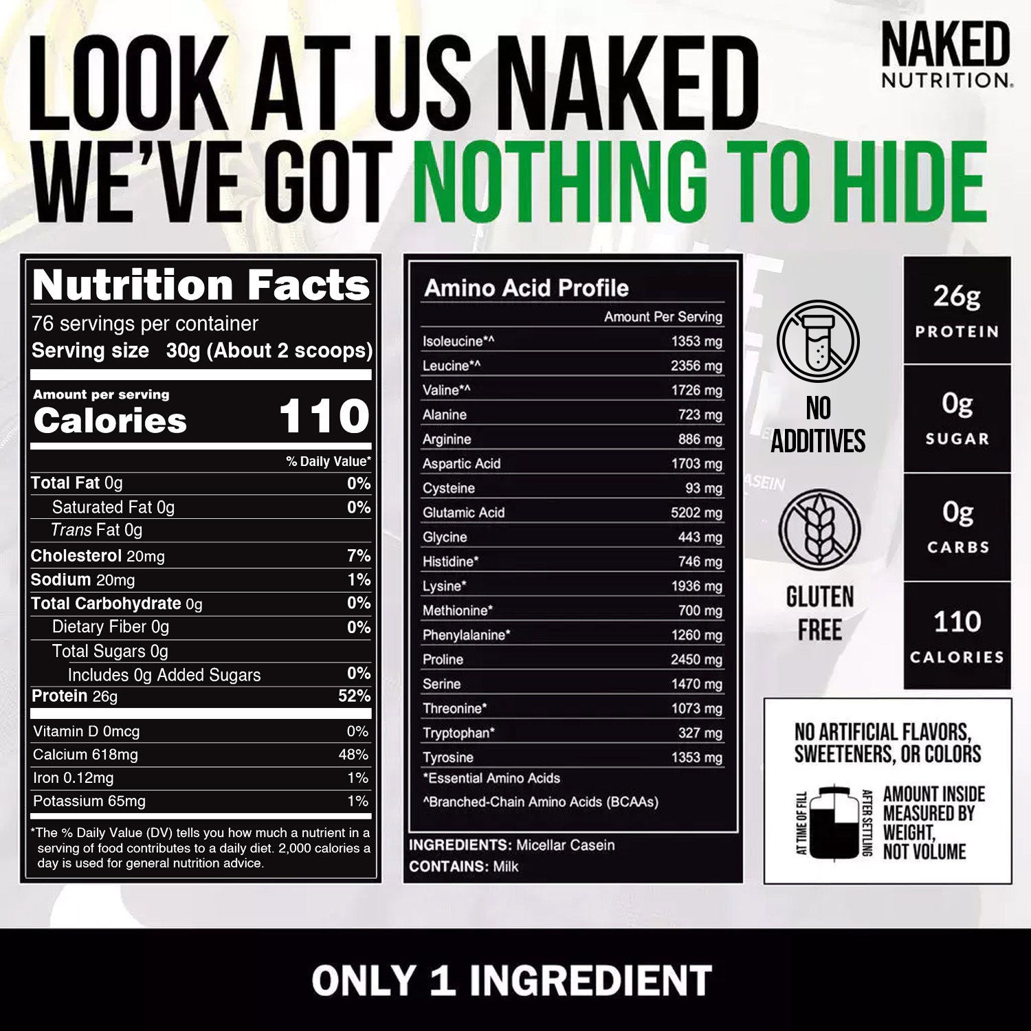 Micellar Casein Protein Powder - Unflavored | Clean Protein For Evening Use