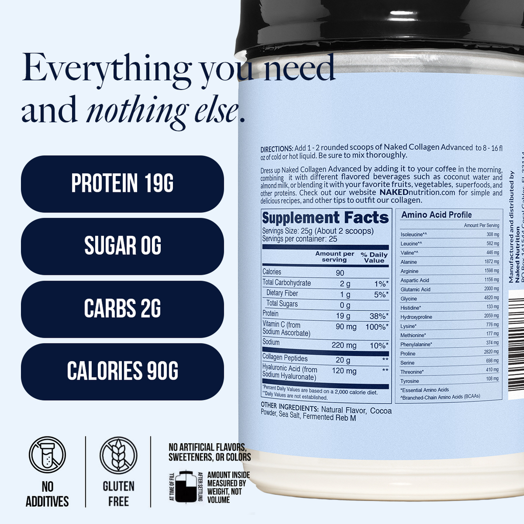Chocolate Collagen Peptides with Hyaluronic Acid - Chocolate Advanced Collagen Peptides | Everyday Wellness Protein Boost