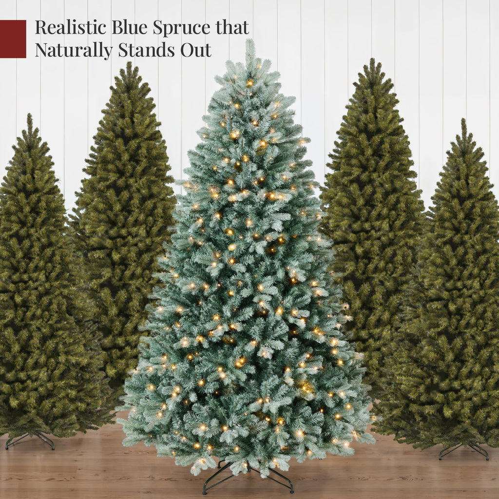 Pre-Lit Artificial Blue Spruce Christmas Tree with Twinkling 2-in-1 LEDs for indoor and outdoor holiday displays