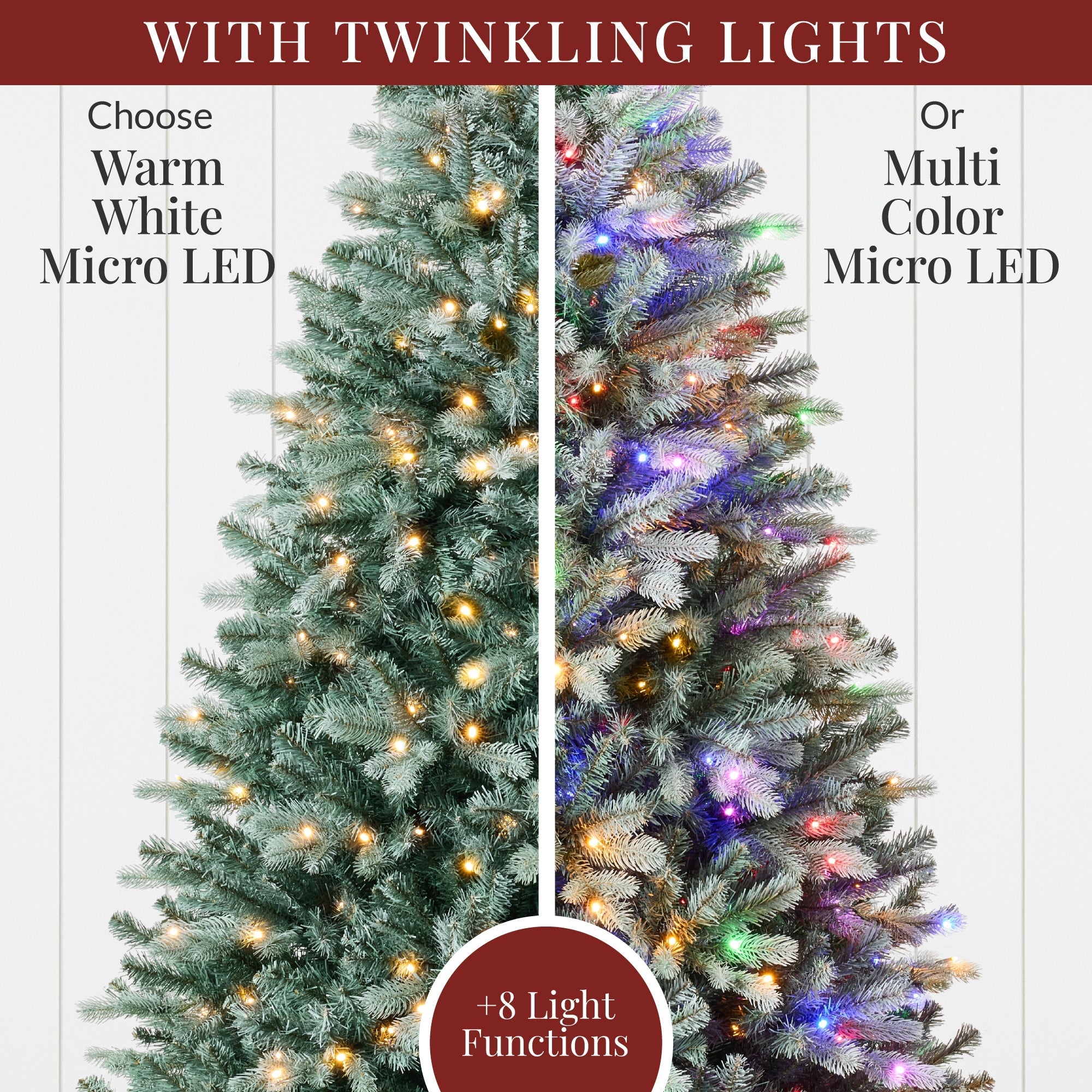 Pre-Lit Artificial Blue Spruce Christmas Tree with Twinkling 2-in-1 LEDs for indoor and outdoor holiday displays