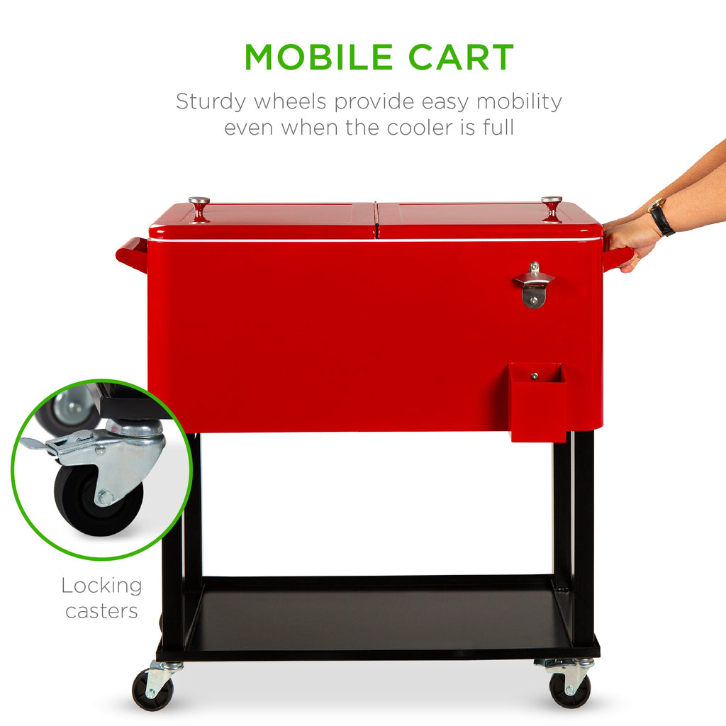 Portable Rolling Cooler Cart with Bottle Opener Catch Tray - 80qt with practical style for home spaces