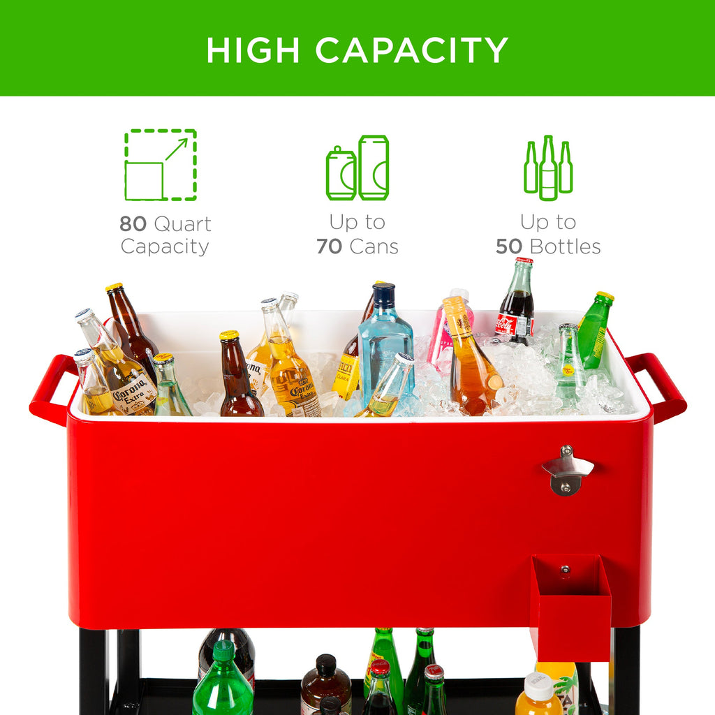Portable Rolling Cooler Cart with Bottle Opener Catch Tray - 80qt with practical style for home spaces