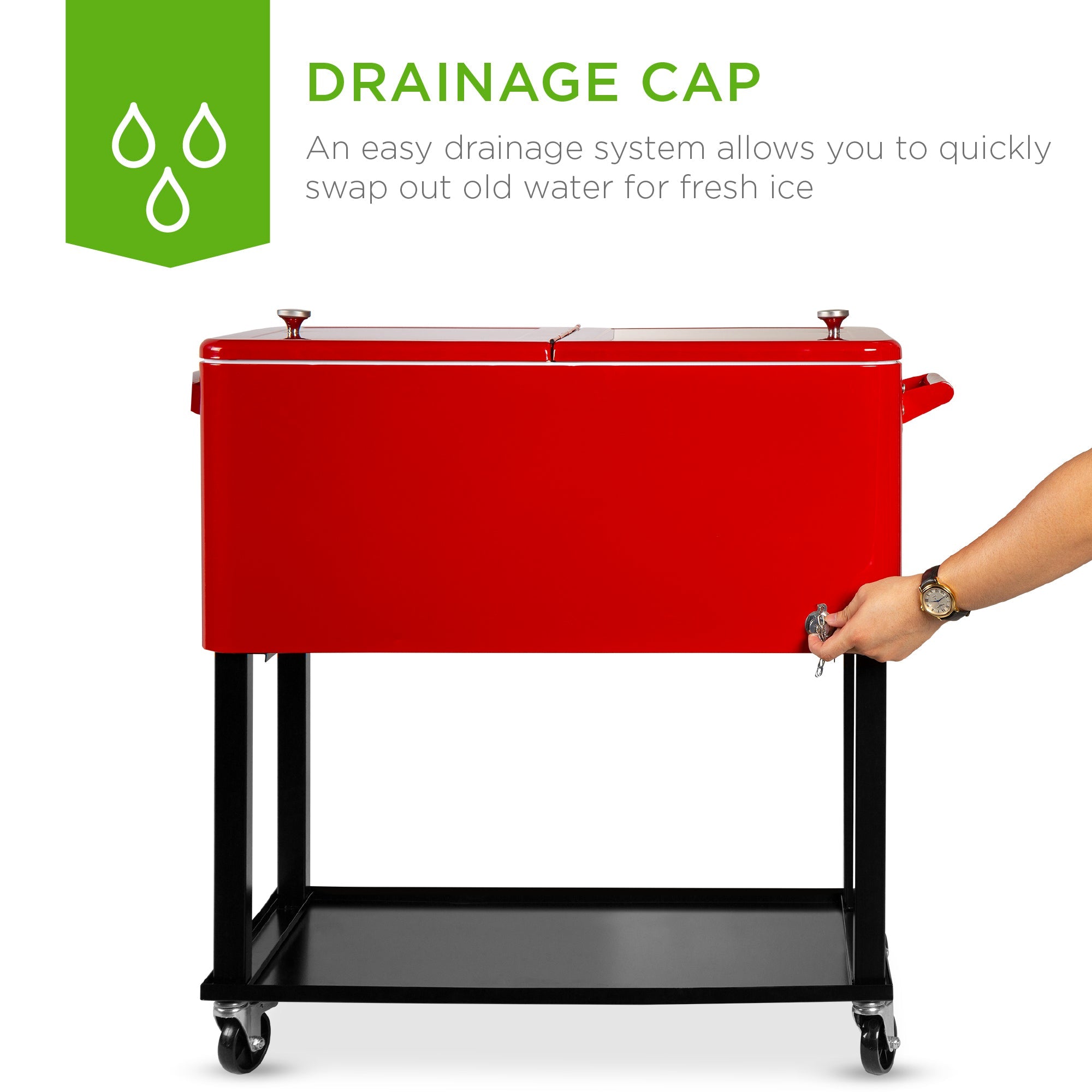 Portable Rolling Cooler Cart with Bottle Opener Catch Tray - 80qt with practical style for home spaces