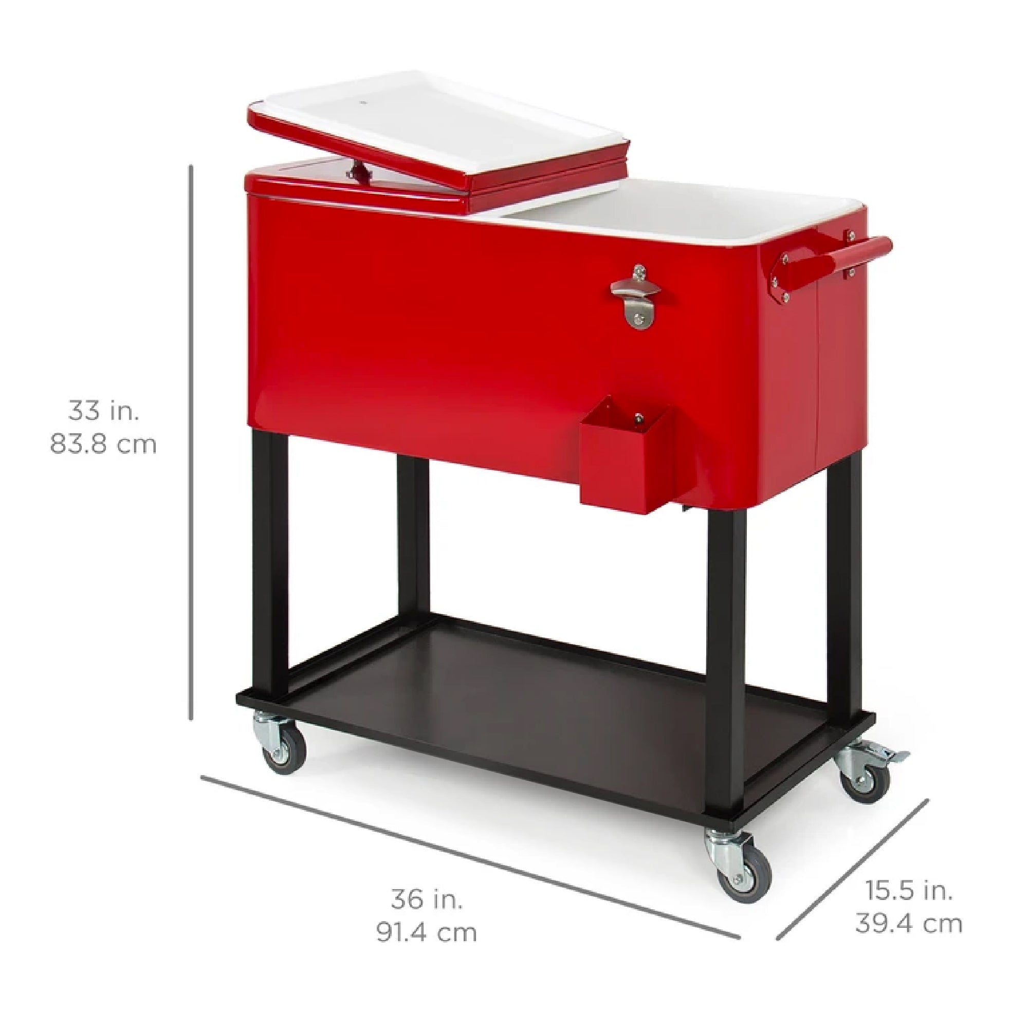 Portable Rolling Cooler Cart with Bottle Opener Catch Tray - 80qt with practical style for home spaces