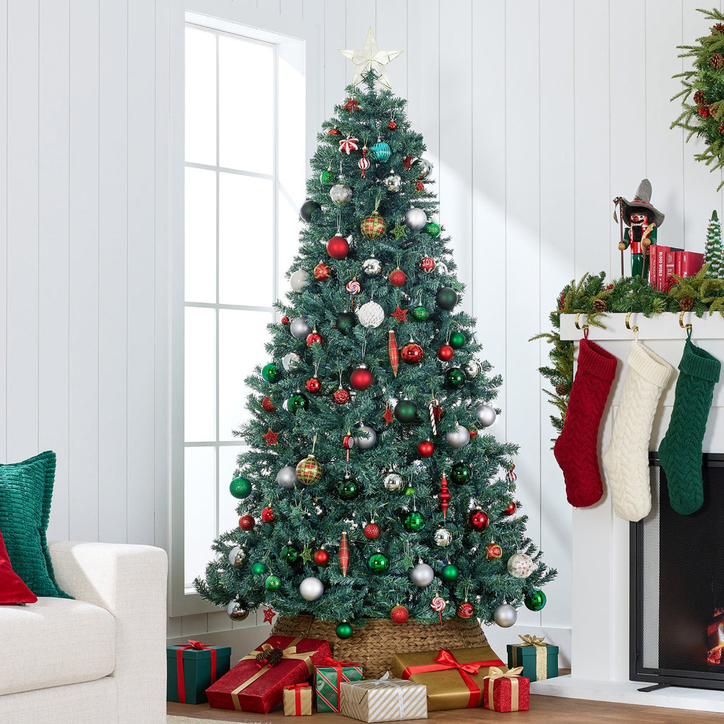 Pre-Lit Artificial Blue Spruce Christmas Tree with Easy Assembly for festive seasonal decorating