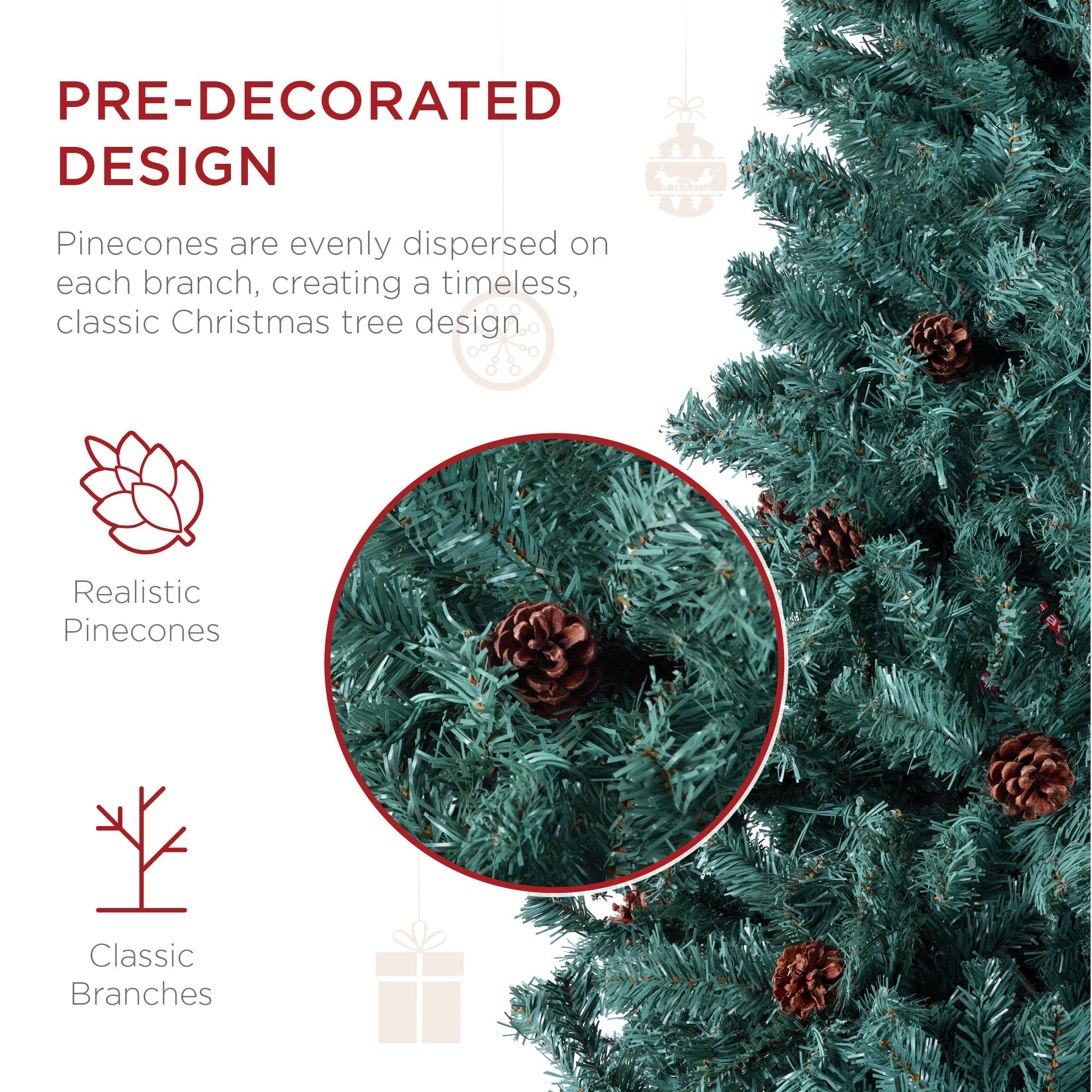 Pre-Decorated Christmas Tree with Pinecones for festive seasonal decorating