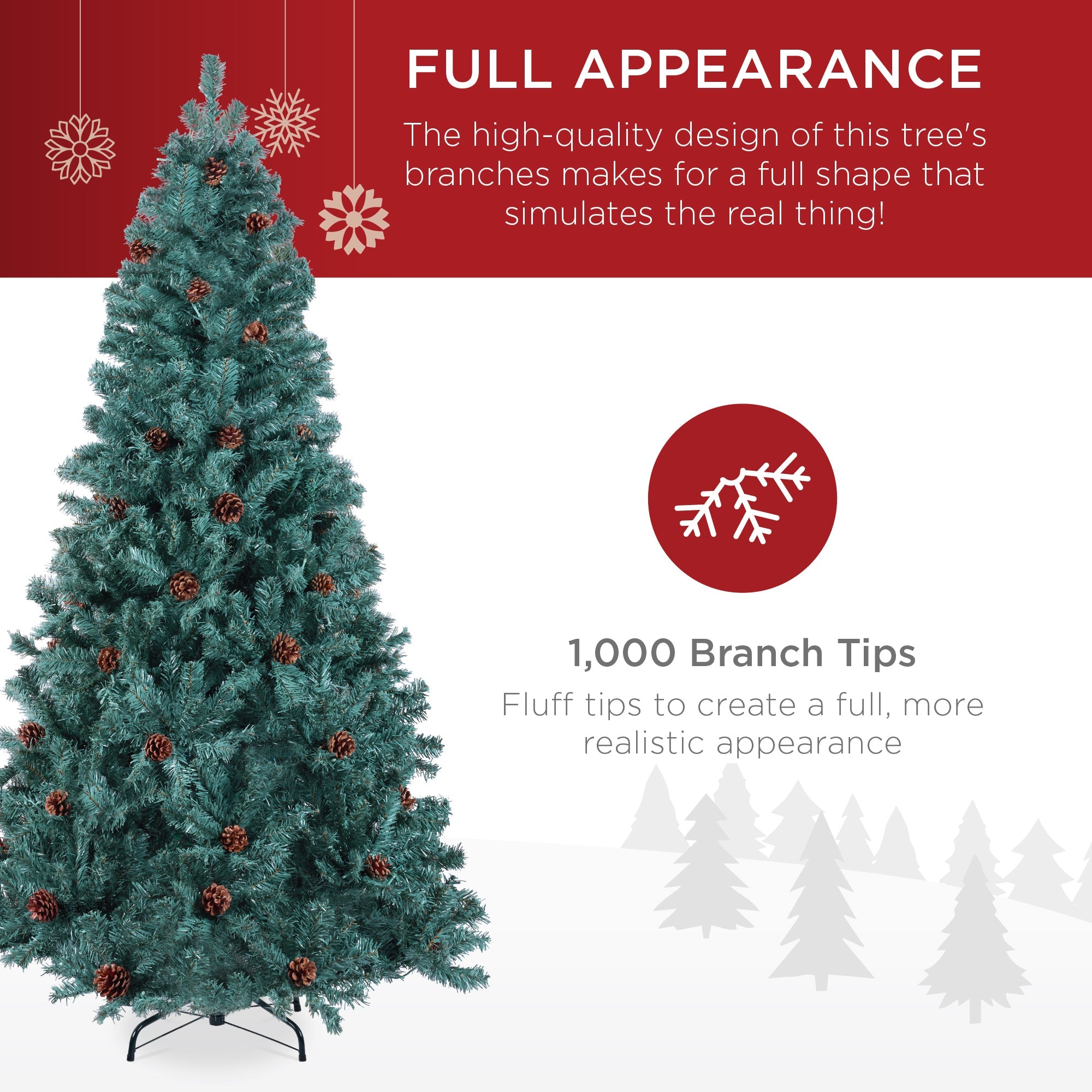 Pre-Decorated Christmas Tree with Pinecones for festive seasonal decorating