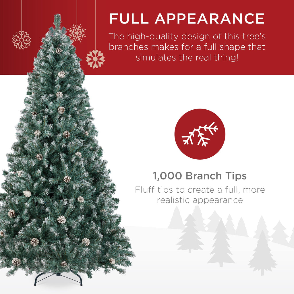 Pre-Decorated Christmas Tree with Pinecones Flocked Branch Tips for festive seasonal decorating