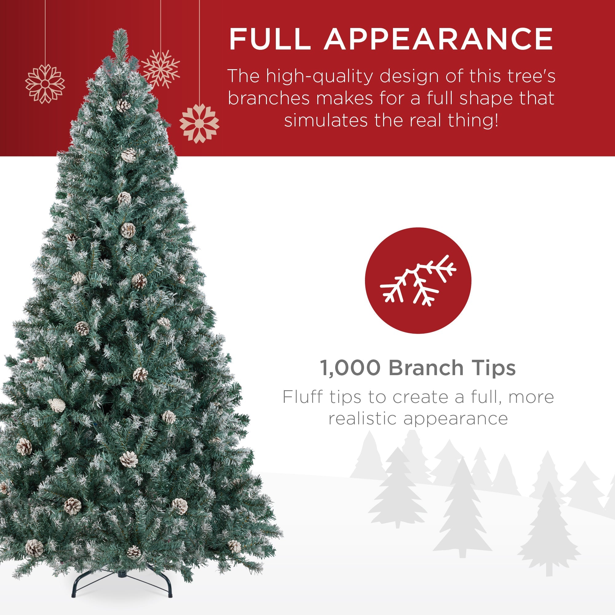 Pre-Decorated Christmas Tree with Pinecones Flocked Branch Tips for festive seasonal decorating