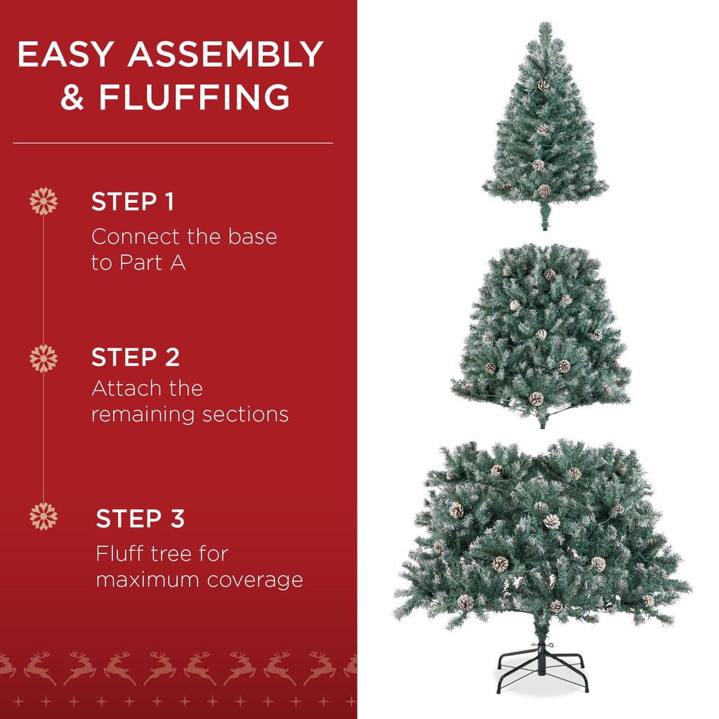 Pre-Decorated Christmas Tree with Pinecones Flocked Branch Tips for festive seasonal decorating