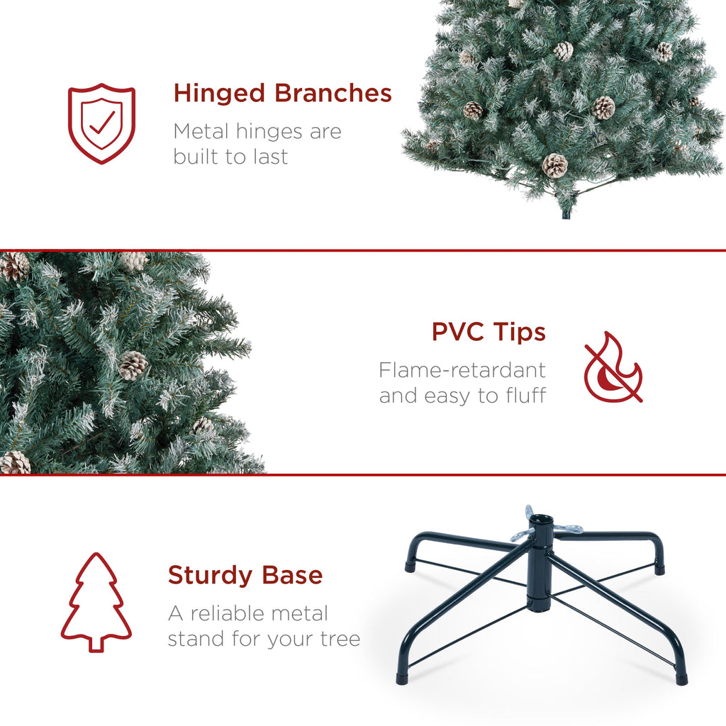 Pre-Decorated Christmas Tree with Pinecones Flocked Branch Tips for festive seasonal decorating