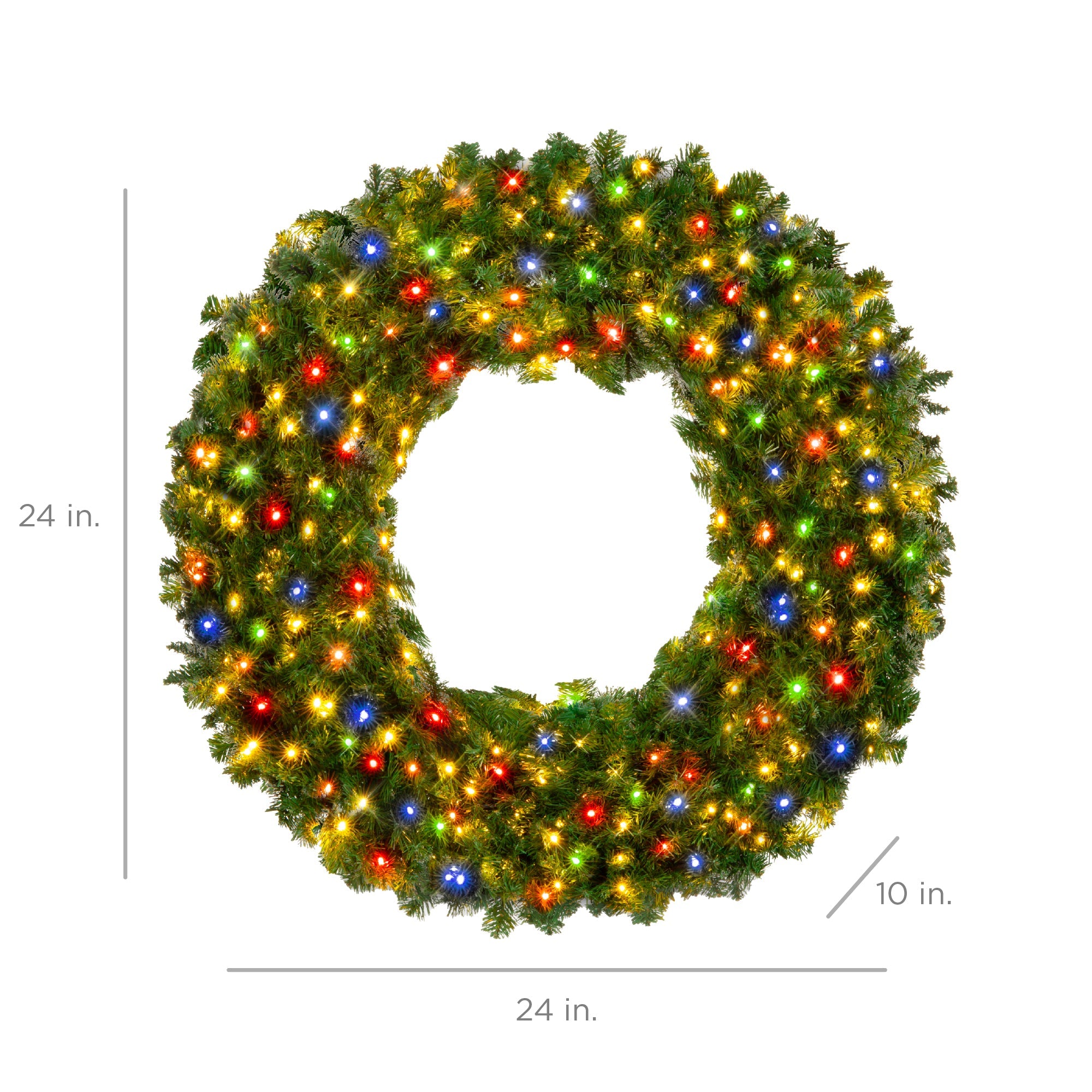 Pre-Lit Artificial Fir Christmas Wreath with Multicolor LED Lights PVC Tips for festive seasonal decorating