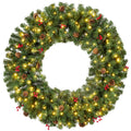Pre-Lit Artificial Christmas Wreath with Berries and Pinecones Lights for festive seasonal decorating