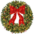 Pre-Lit Artificial Christmas Wreath with Berries and Pinecones Red Bow Lights with eye-catching holiday style