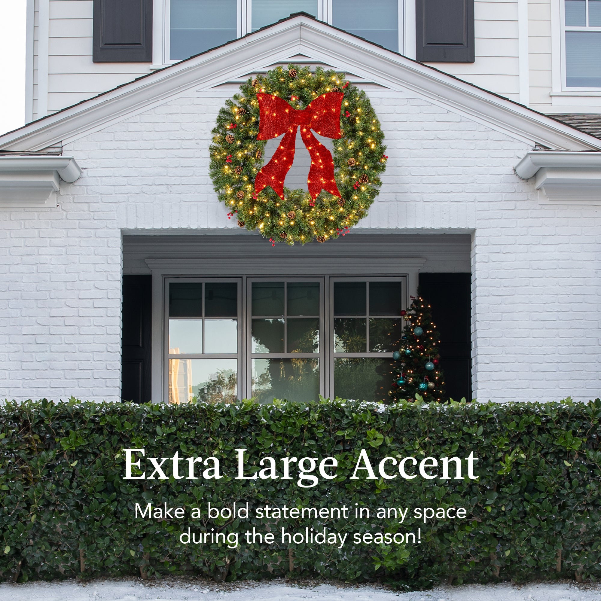 Pre-Lit Artificial Christmas Wreath with Berries and Pinecones Red Bow Lights with eye-catching holiday style