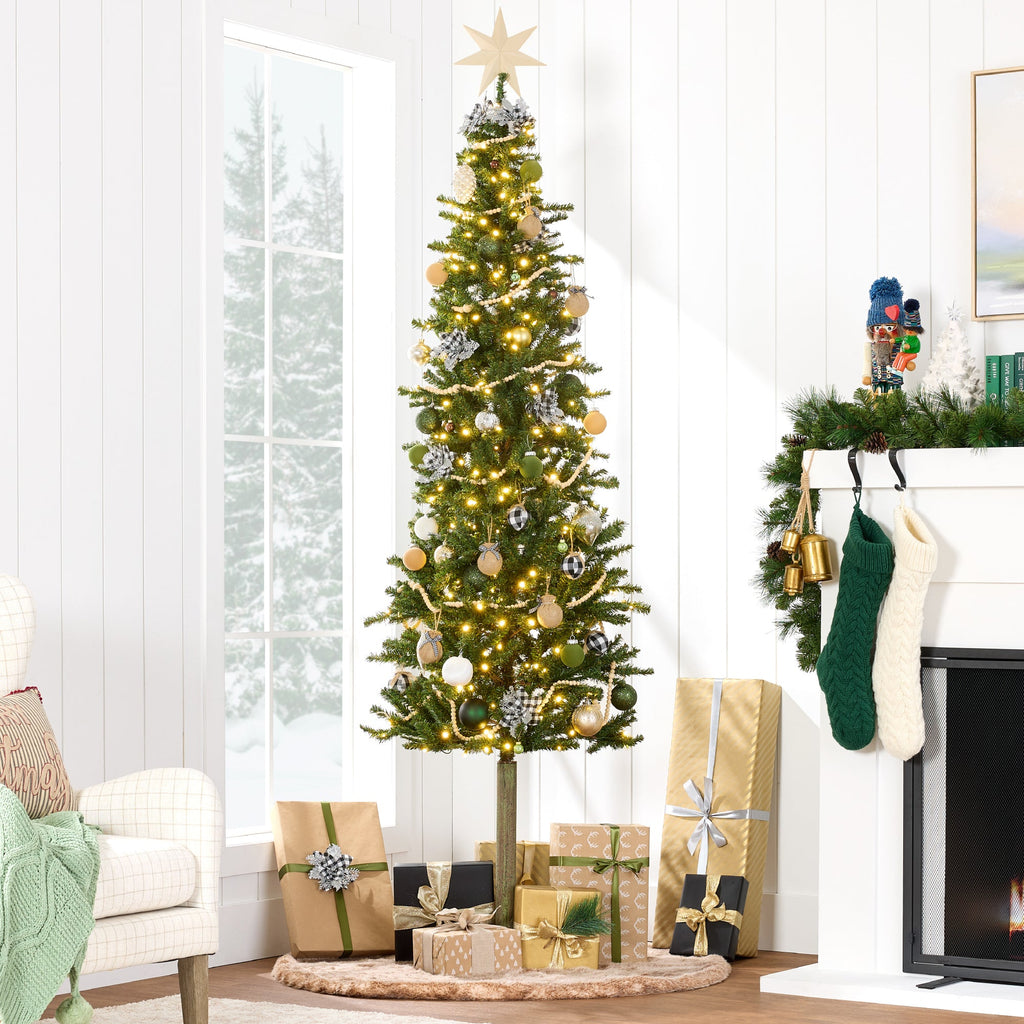 Pre-Lit Artificial Alpine Slim Pencil Christmas Tree with LED Lights Stand with eye-catching holiday style