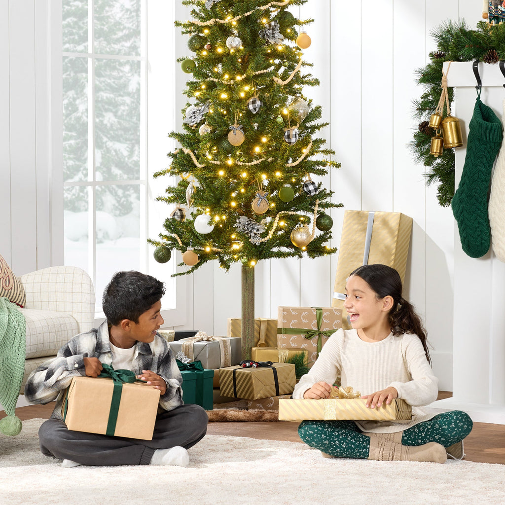 Pre-Lit Artificial Alpine Slim Pencil Christmas Tree with LED Lights Stand with eye-catching holiday style