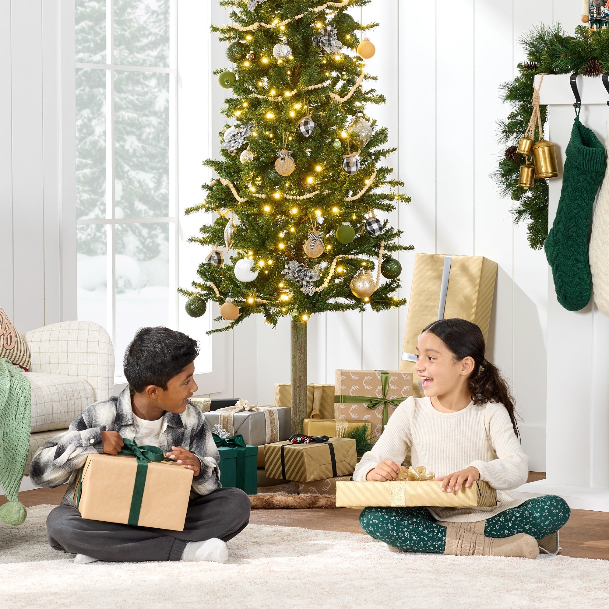Pre-Lit Artificial Alpine Slim Pencil Christmas Tree with LED Lights Stand with eye-catching holiday style
