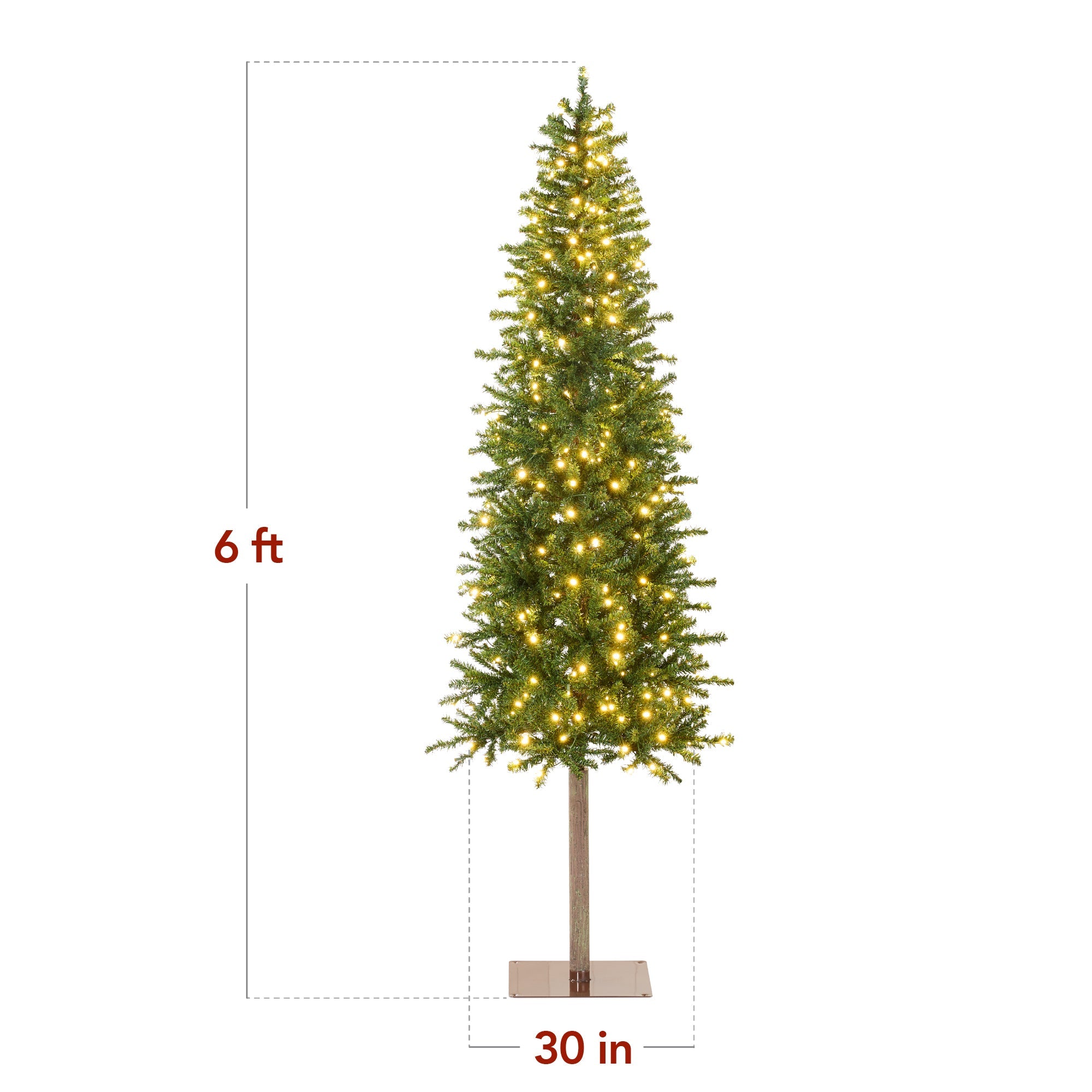 Pre-Lit Artificial Alpine Slim Pencil Christmas Tree with LED Lights Stand with eye-catching holiday style