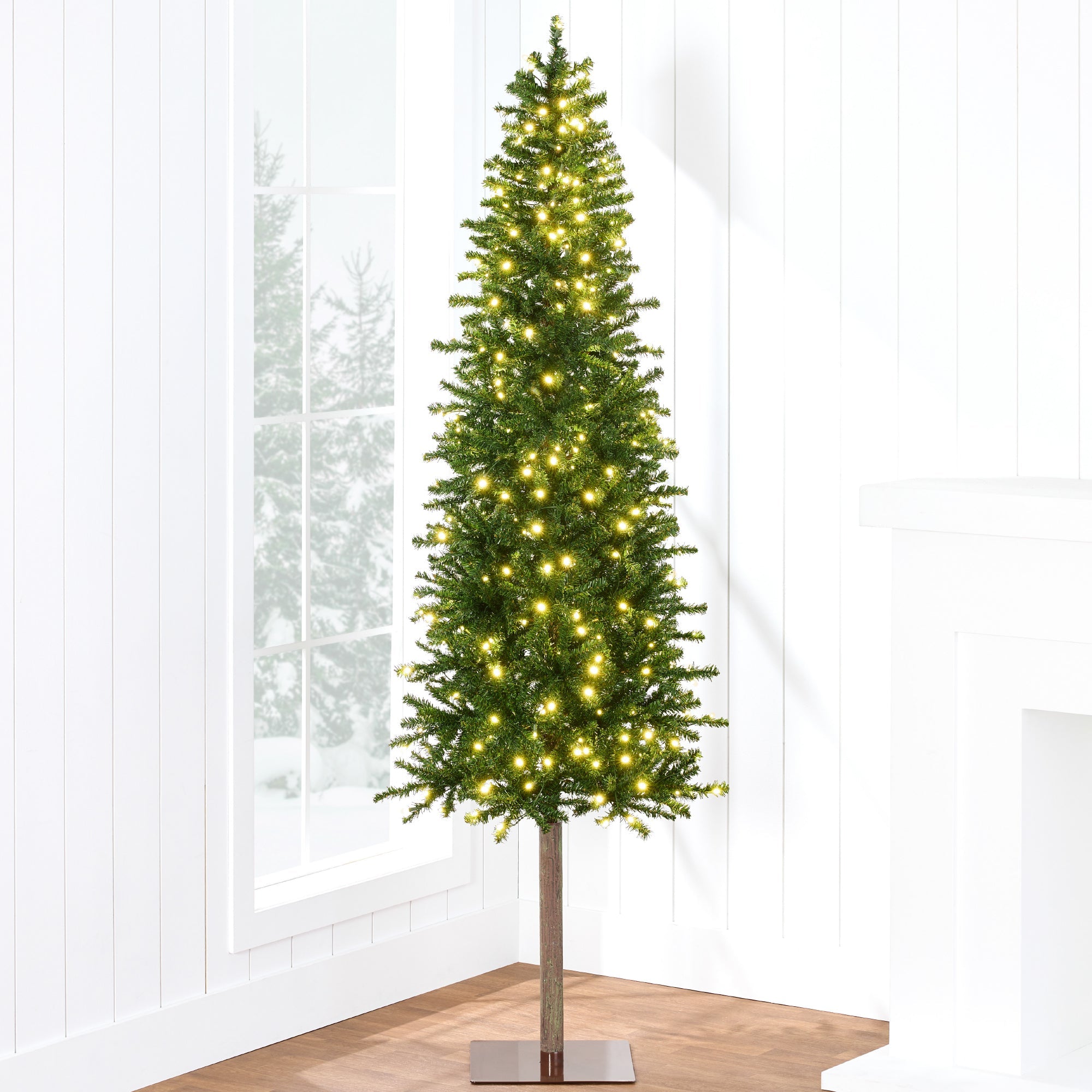 Pre-Lit Artificial Alpine Slim Pencil Christmas Tree with LED Lights Stand with eye-catching holiday style