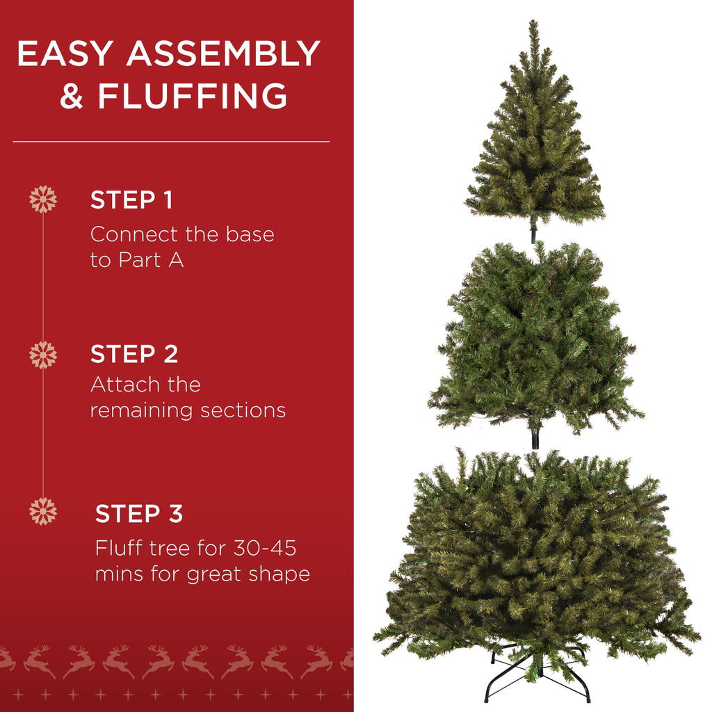 Pre-Lit Artificial Green Spruce Christmas Tree with Easy Assembly for festive seasonal decorating