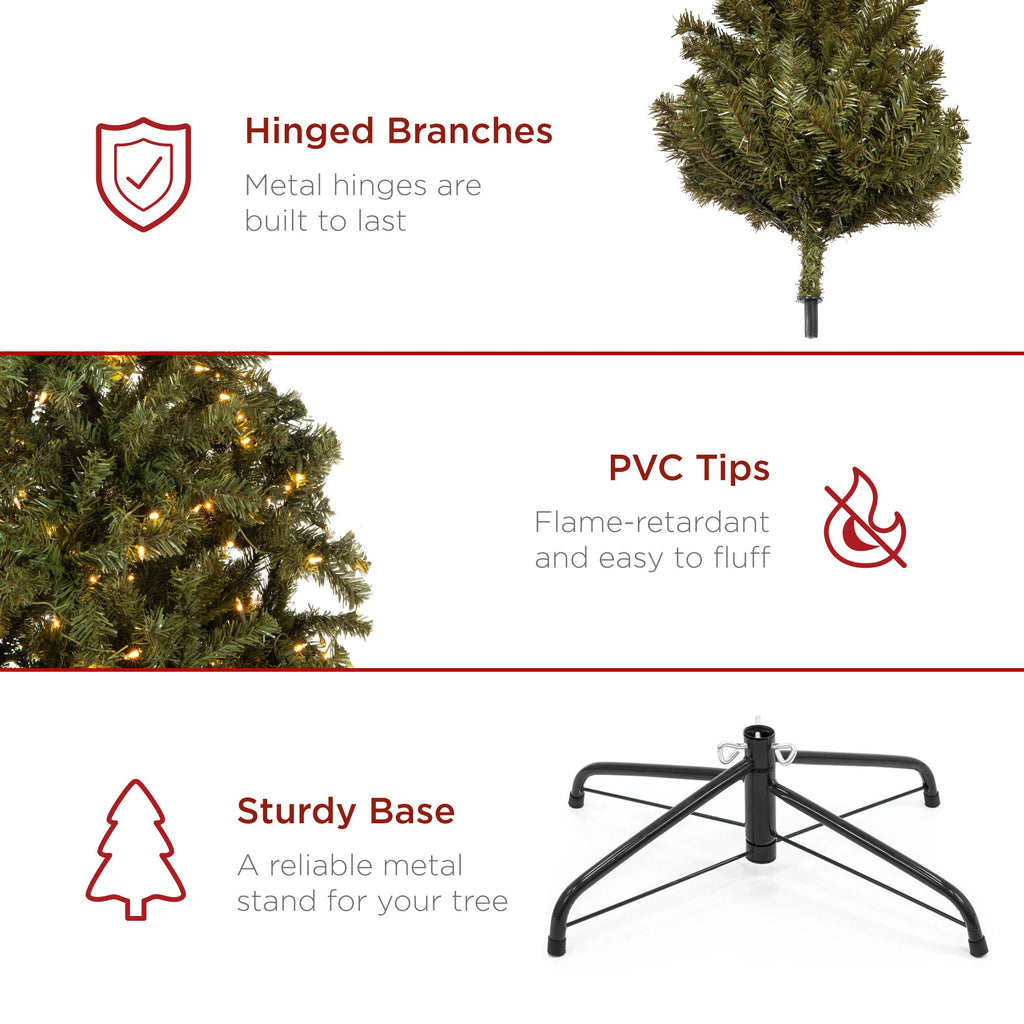 Pre-Lit Artificial Green Spruce Christmas Tree with Easy Assembly for festive seasonal decorating