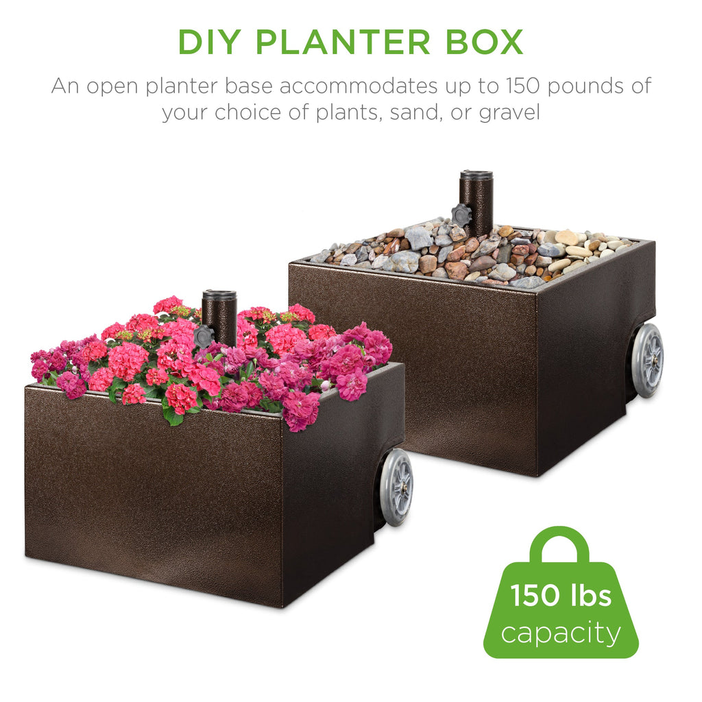 Portable Steel Umbrella Base Stand Up to 150 lbs with Fillable Planter Wheels with practical outdoor-ready details
