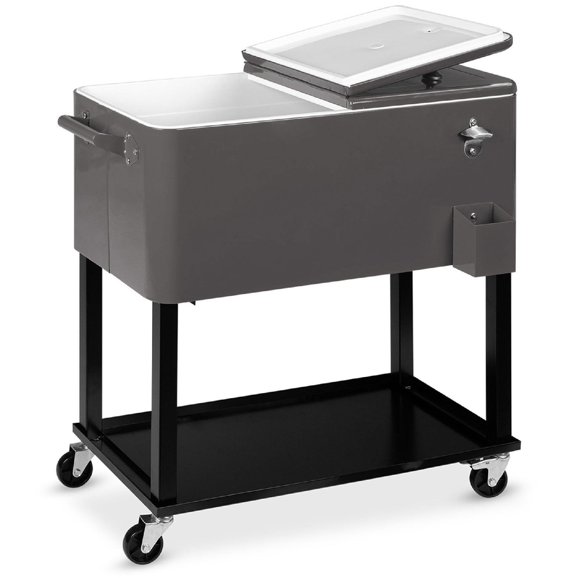 Portable Rolling Cooler Cart with Bottle Opener Catch Tray - 80qt with practical style for home spaces