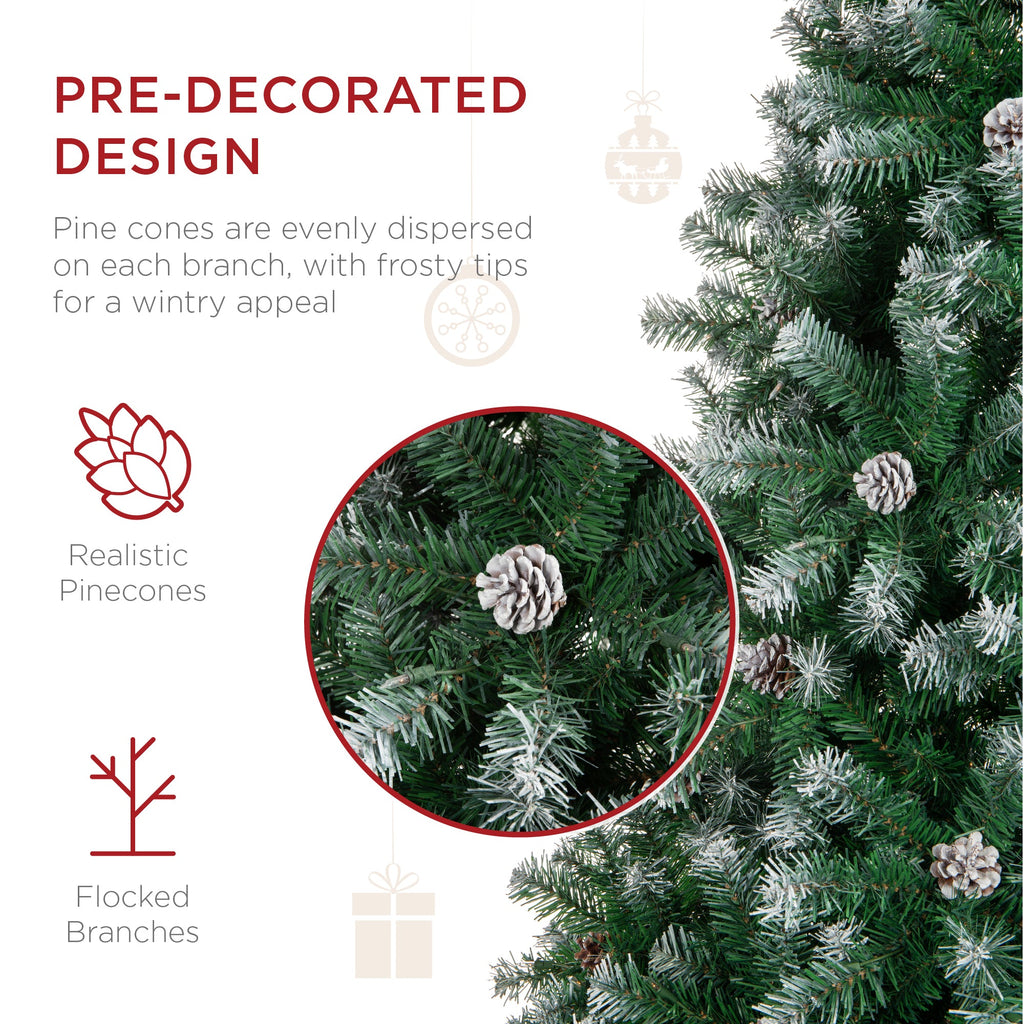 Pre-Decorated Christmas Tree with Pinecones Flocked Branch Tips for indoor and outdoor holiday displays
