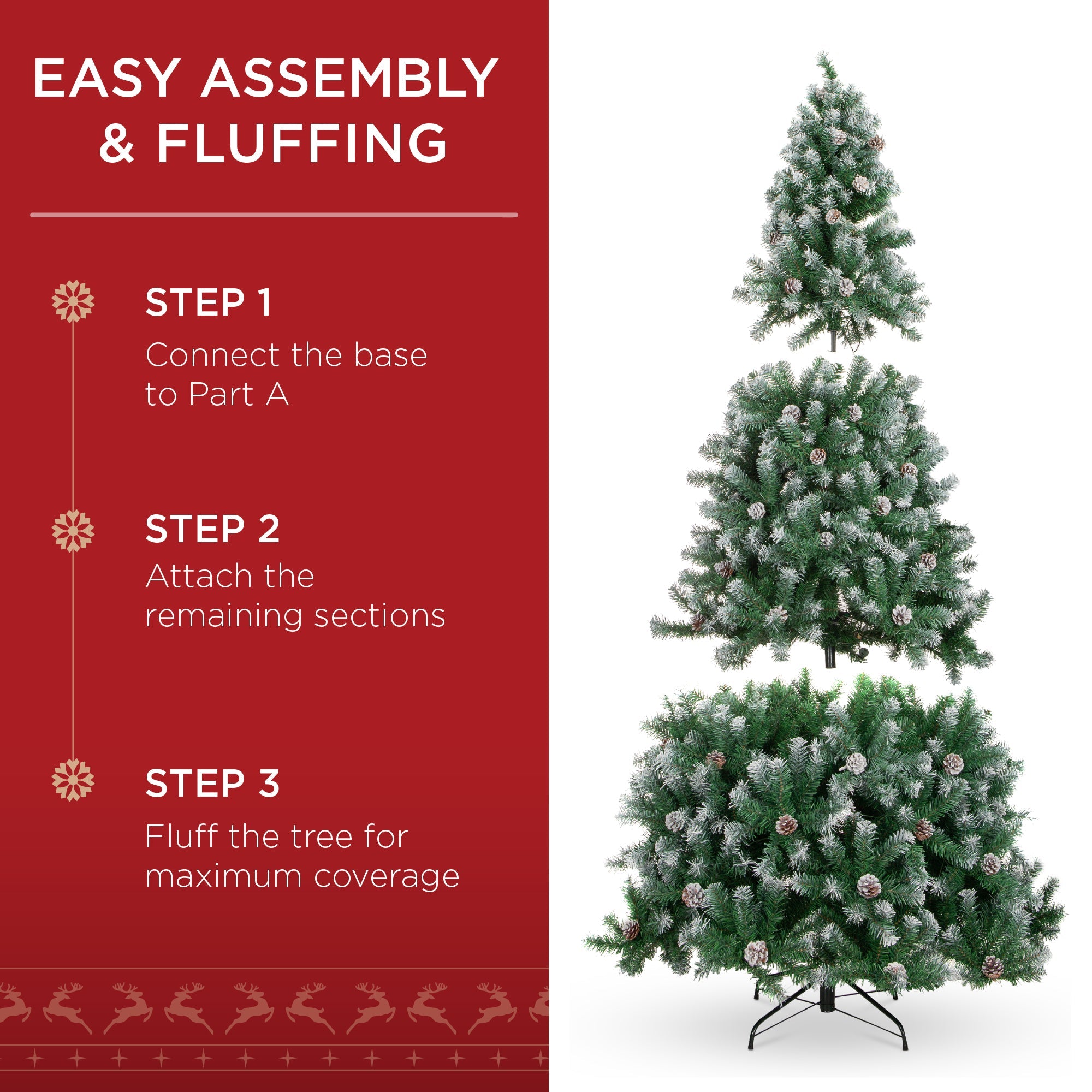Pre-Decorated Christmas Tree with Pinecones Flocked Branch Tips for indoor and outdoor holiday displays