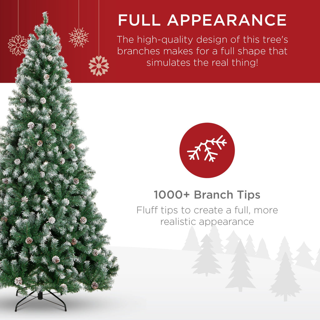 Pre-Decorated Christmas Tree with Pinecones Flocked Branch Tips for indoor and outdoor holiday displays