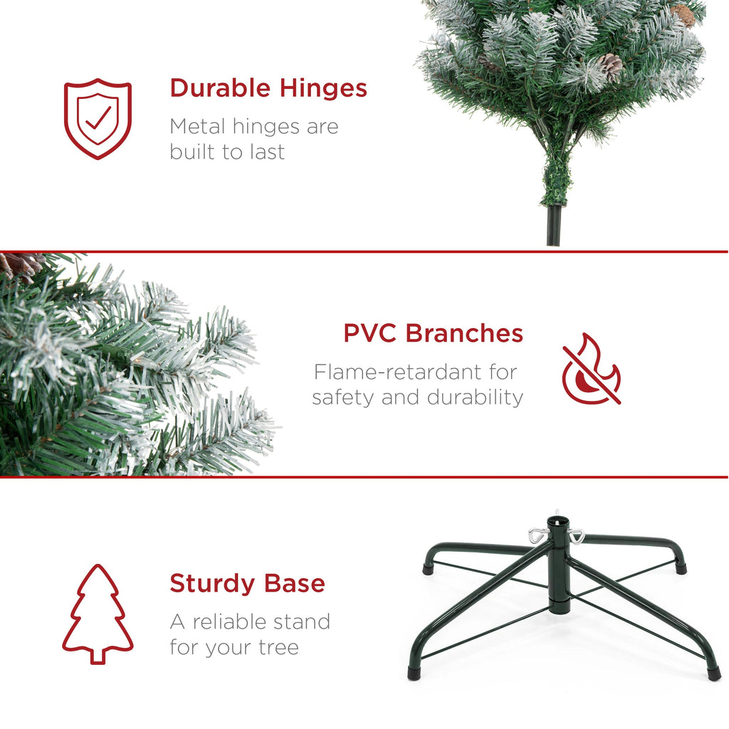 Pre-Decorated Christmas Tree with Pinecones Flocked Branch Tips for indoor and outdoor holiday displays