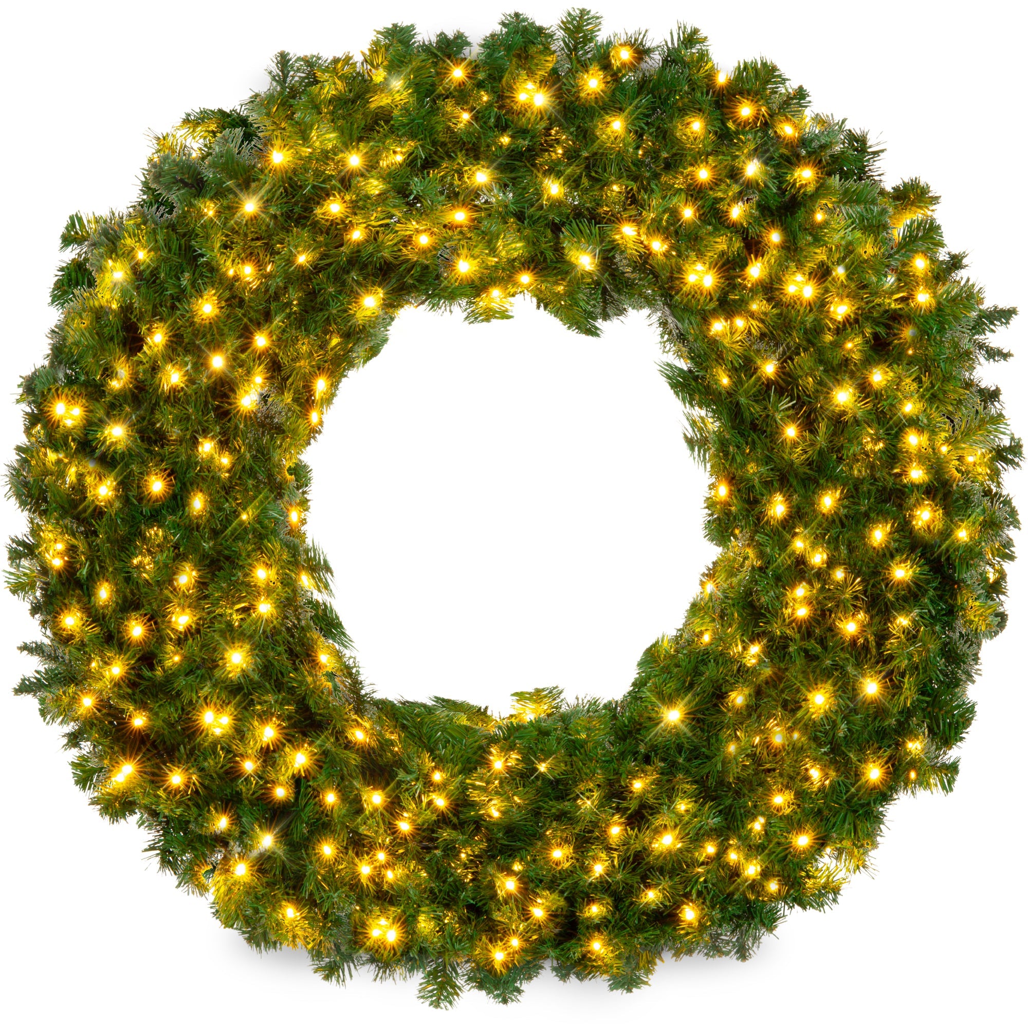 Pre-Lit Artificial Fir Christmas Wreath with LED Lights Plug-In PVC Tips for indoor and outdoor holiday displays