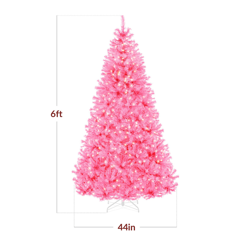 Pre-Lit Artificial Pink Christmas Tree with Incandescent Lights Metal Stand for festive seasonal decorating