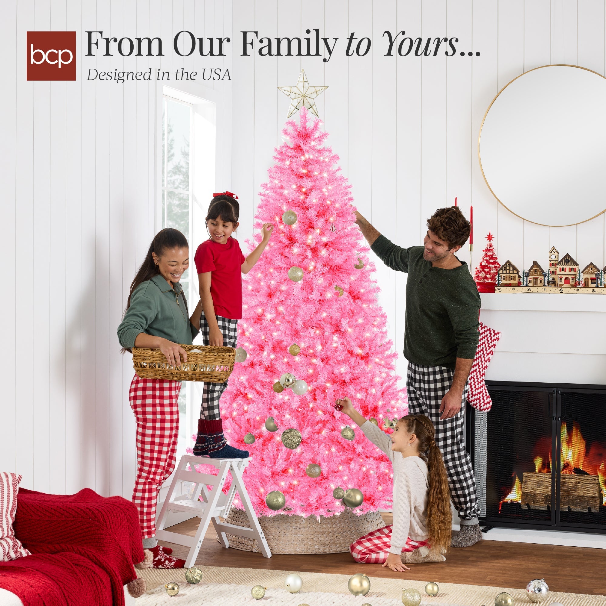 Pre-Lit Artificial Pink Christmas Tree with Incandescent Lights Metal Stand for festive seasonal decorating
