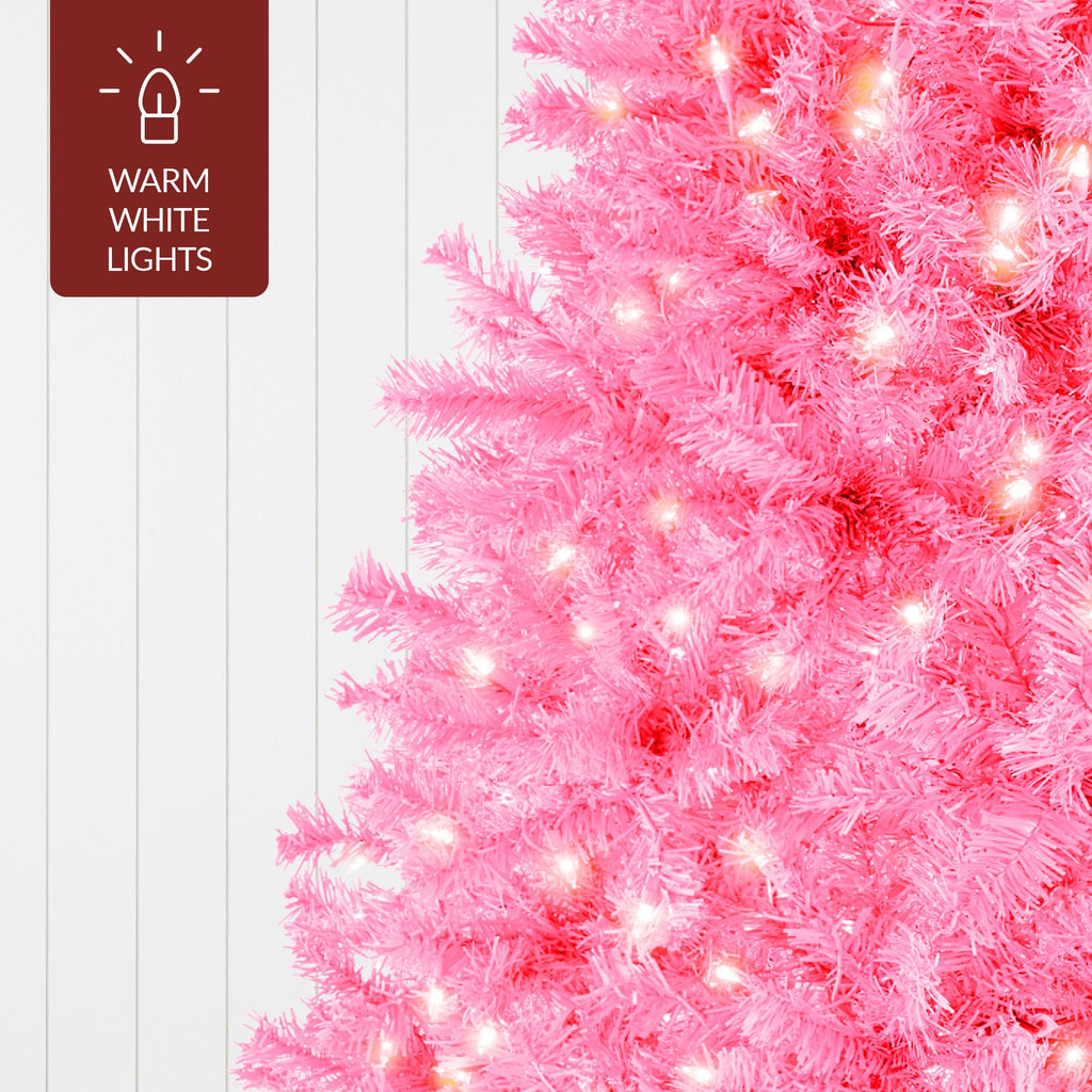 Pre-Lit Artificial Pink Christmas Tree with Incandescent Lights Metal Stand for festive seasonal decorating