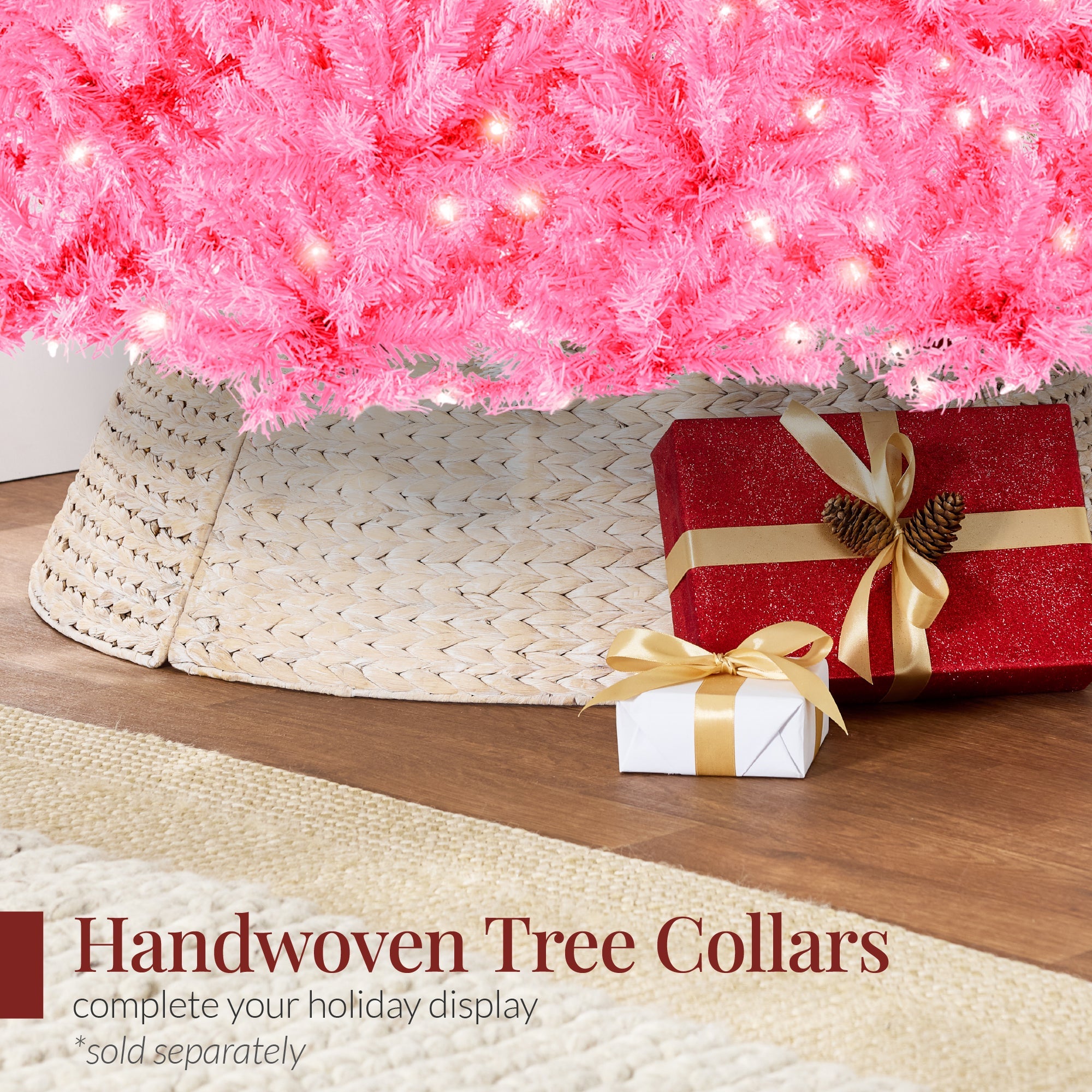 Pre-Lit Artificial Pink Christmas Tree with Incandescent Lights Metal Stand for festive seasonal decorating