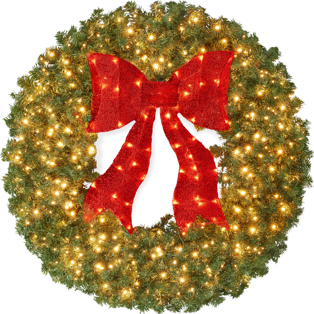 Pre-Lit Artificial Fir Christmas Wreath with Red Bow LED Lights with eye-catching holiday style