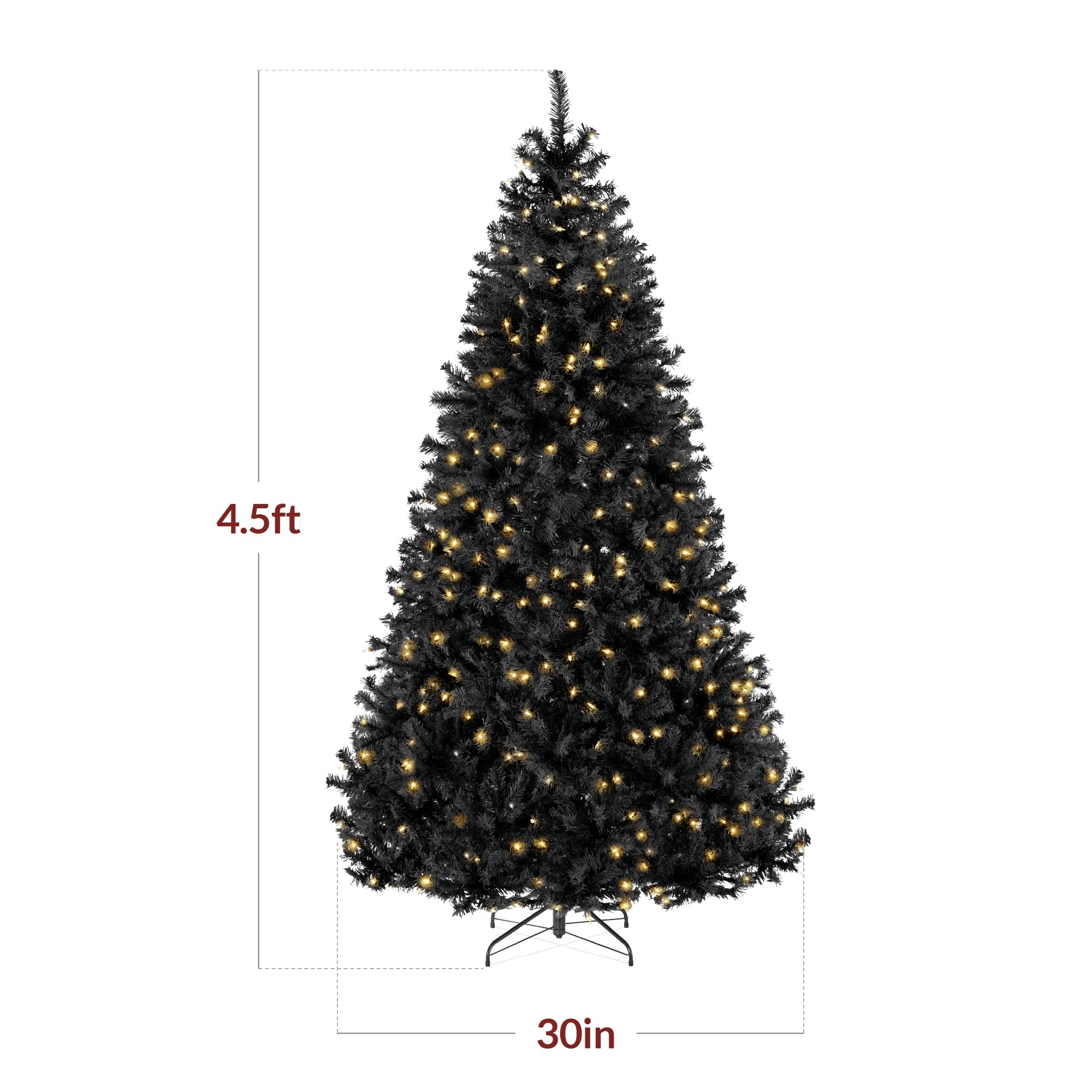 Pre-Lit Artificial Black Christmas Tree with Incandescent Lights Metal Stand for festive seasonal decorating