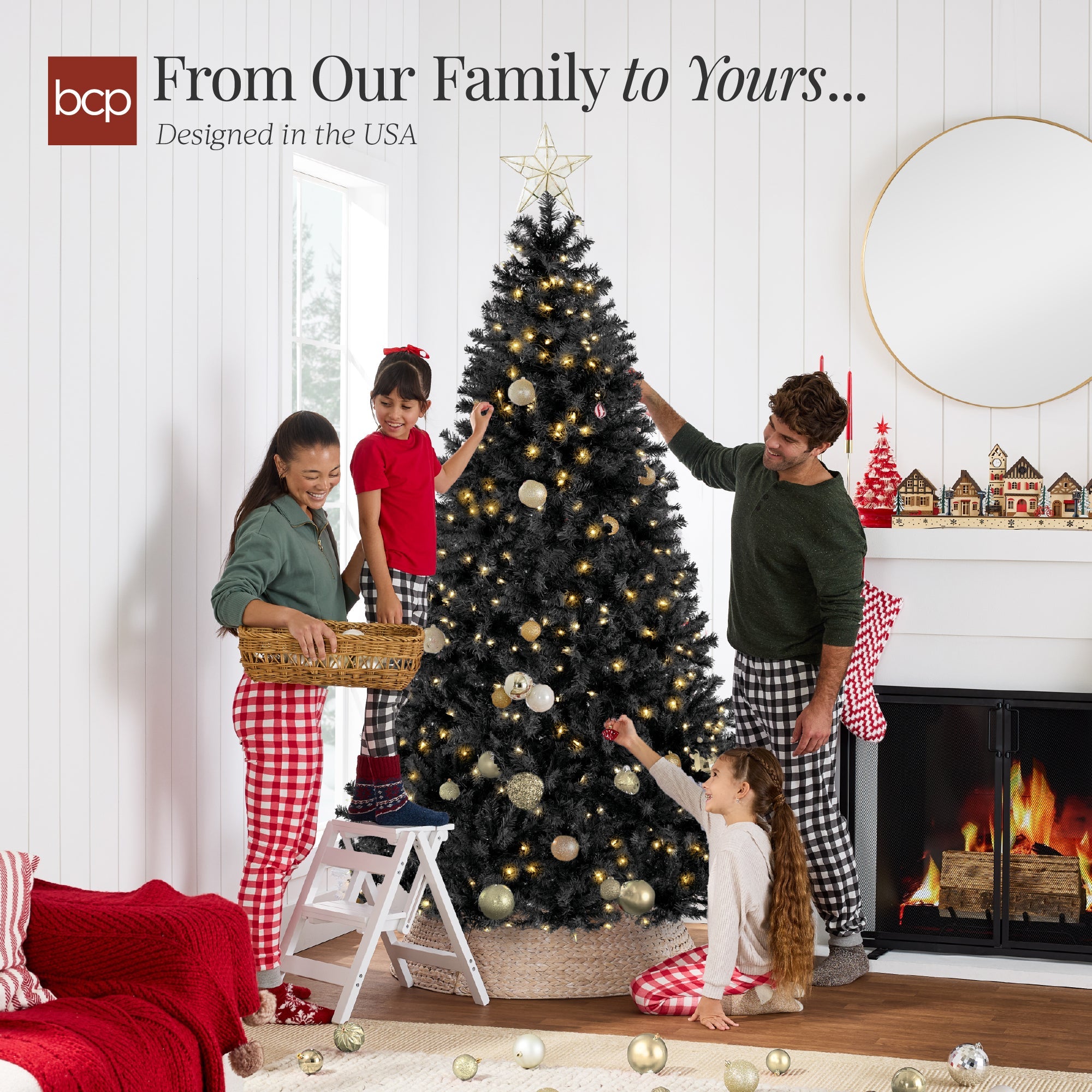 Pre-Lit Artificial Black Christmas Tree with Incandescent Lights Metal Stand for festive seasonal decorating