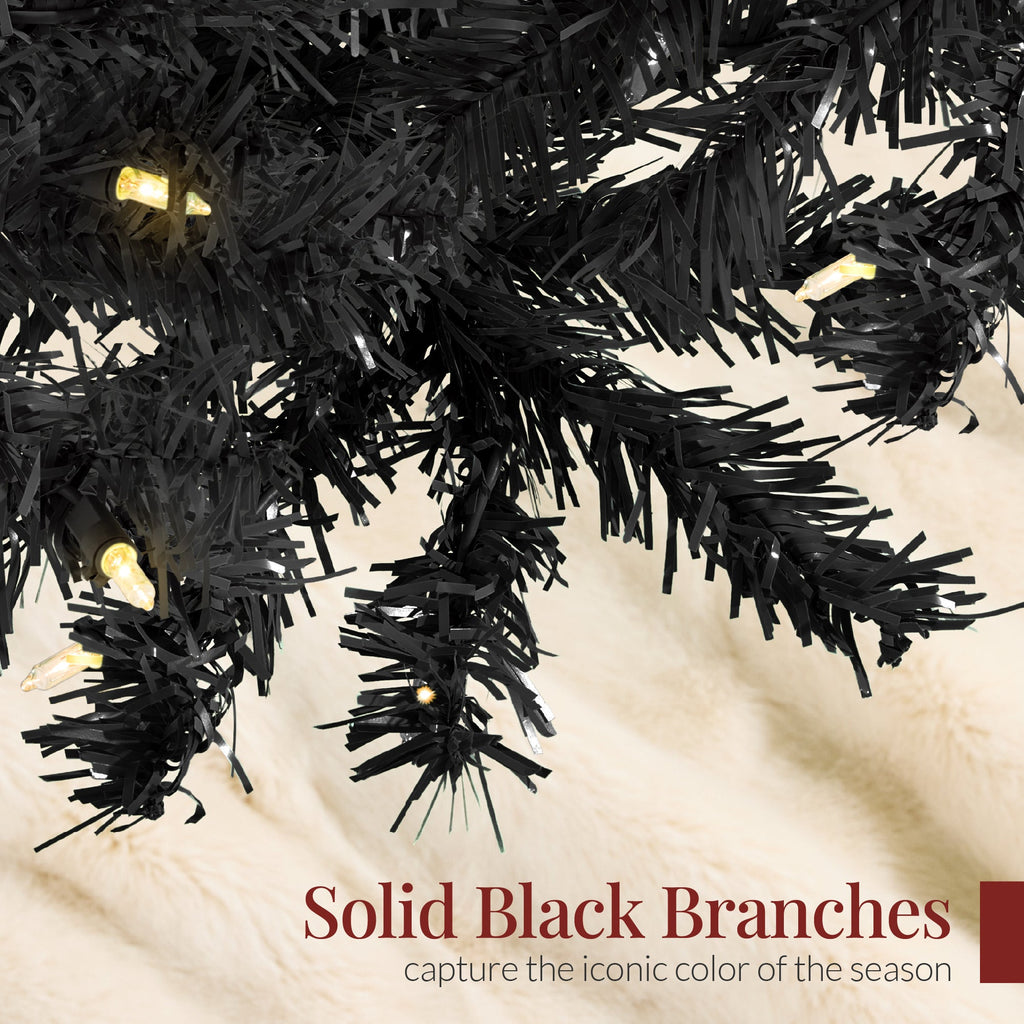 Pre-Lit Artificial Black Christmas Tree with Incandescent Lights Metal Stand for festive seasonal decorating