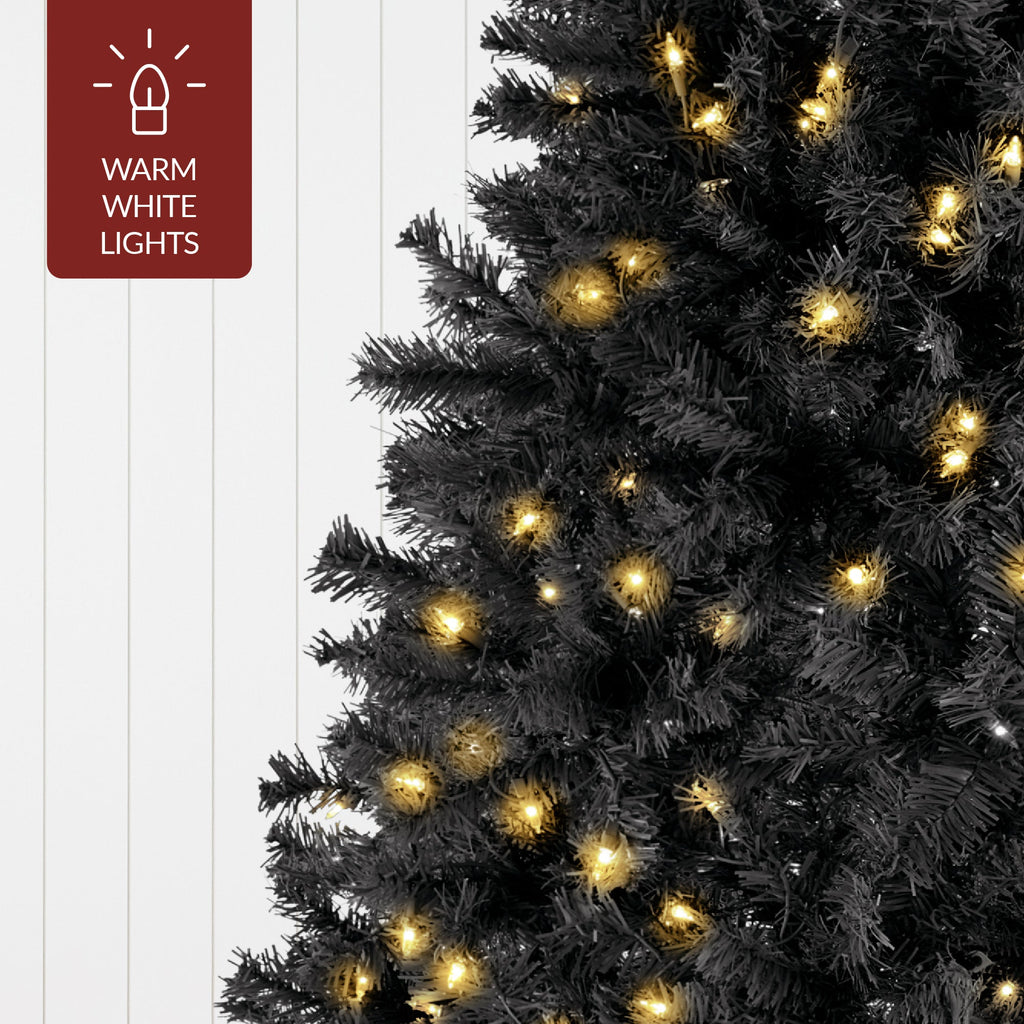 Pre-Lit Artificial Black Christmas Tree with Incandescent Lights Metal Stand for festive seasonal decorating