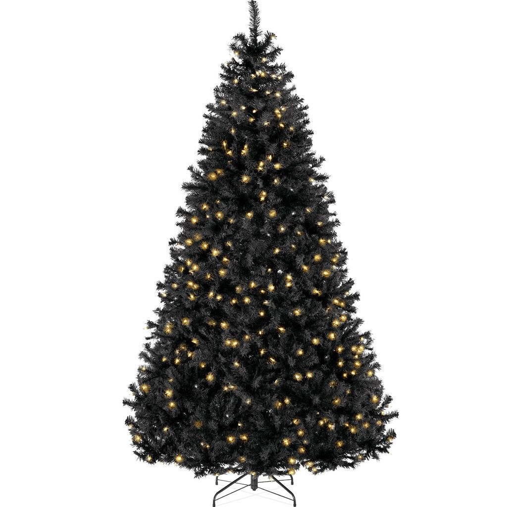 Pre-Lit Artificial Black Christmas Tree with Incandescent Lights Metal Stand for festive seasonal decorating