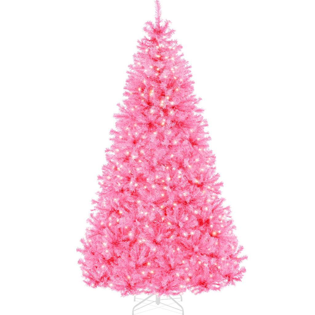 Pre-Lit Artificial Pink Christmas Tree with Incandescent Lights Metal Stand for festive seasonal decorating