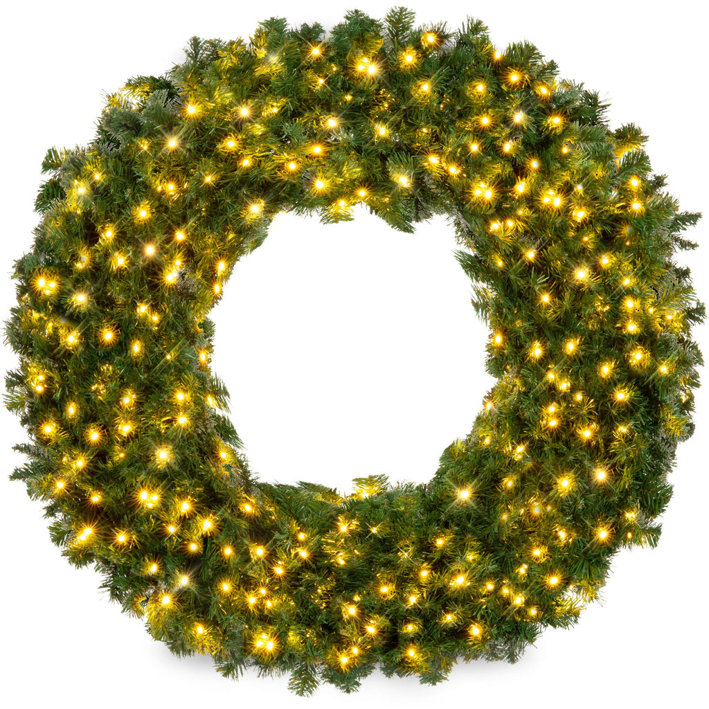 Pre-Lit Artificial Fir Christmas Wreath with LED Lights Plug-In PVC Tips for indoor and outdoor holiday displays
