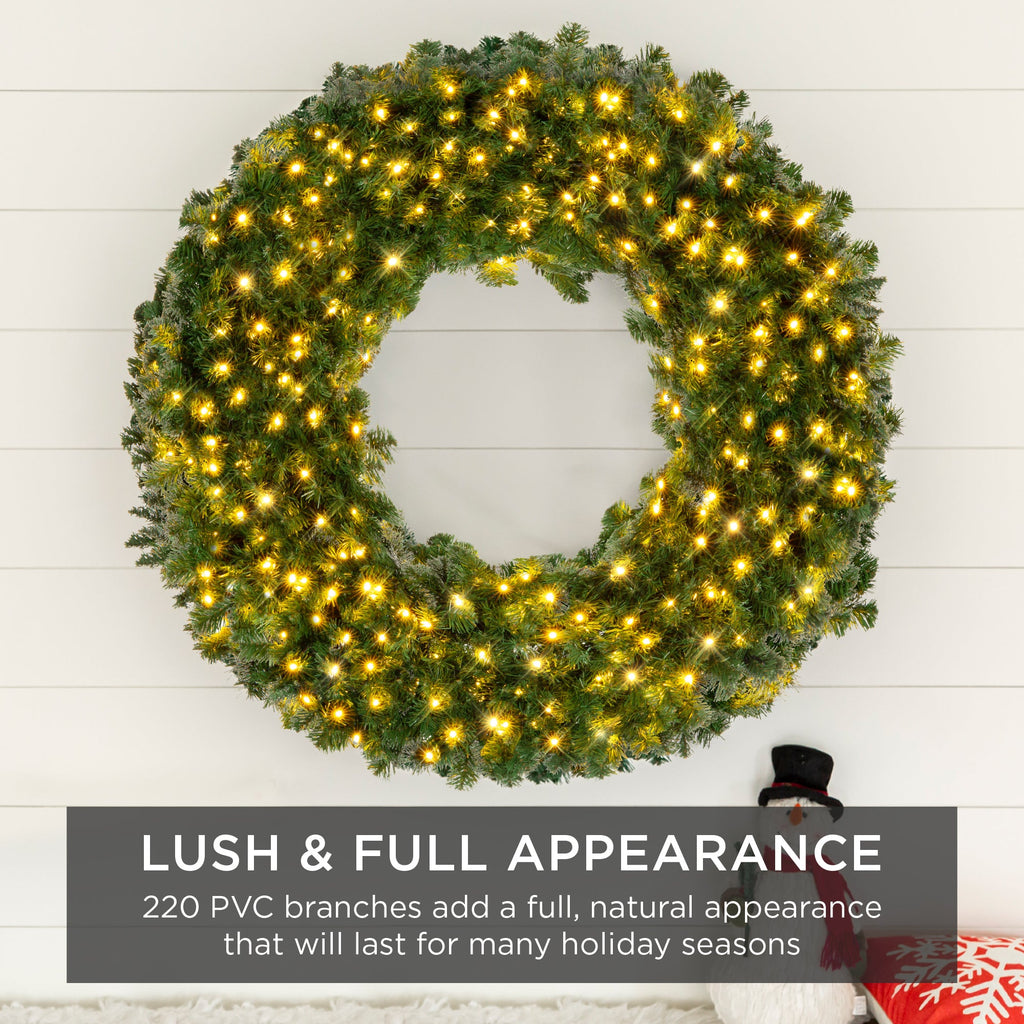 Pre-Lit Artificial Fir Christmas Wreath with LED Lights Plug-In PVC Tips for indoor and outdoor holiday displays