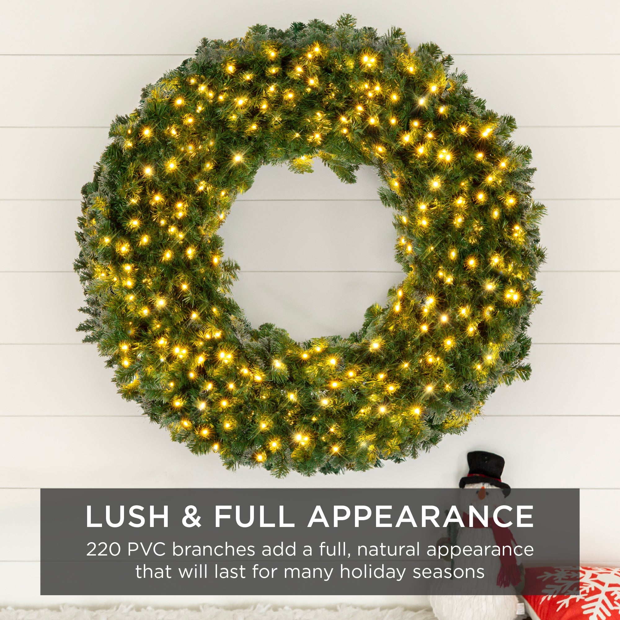 Pre-Lit Artificial Fir Christmas Wreath with LED Lights Plug-In PVC Tips for indoor and outdoor holiday displays